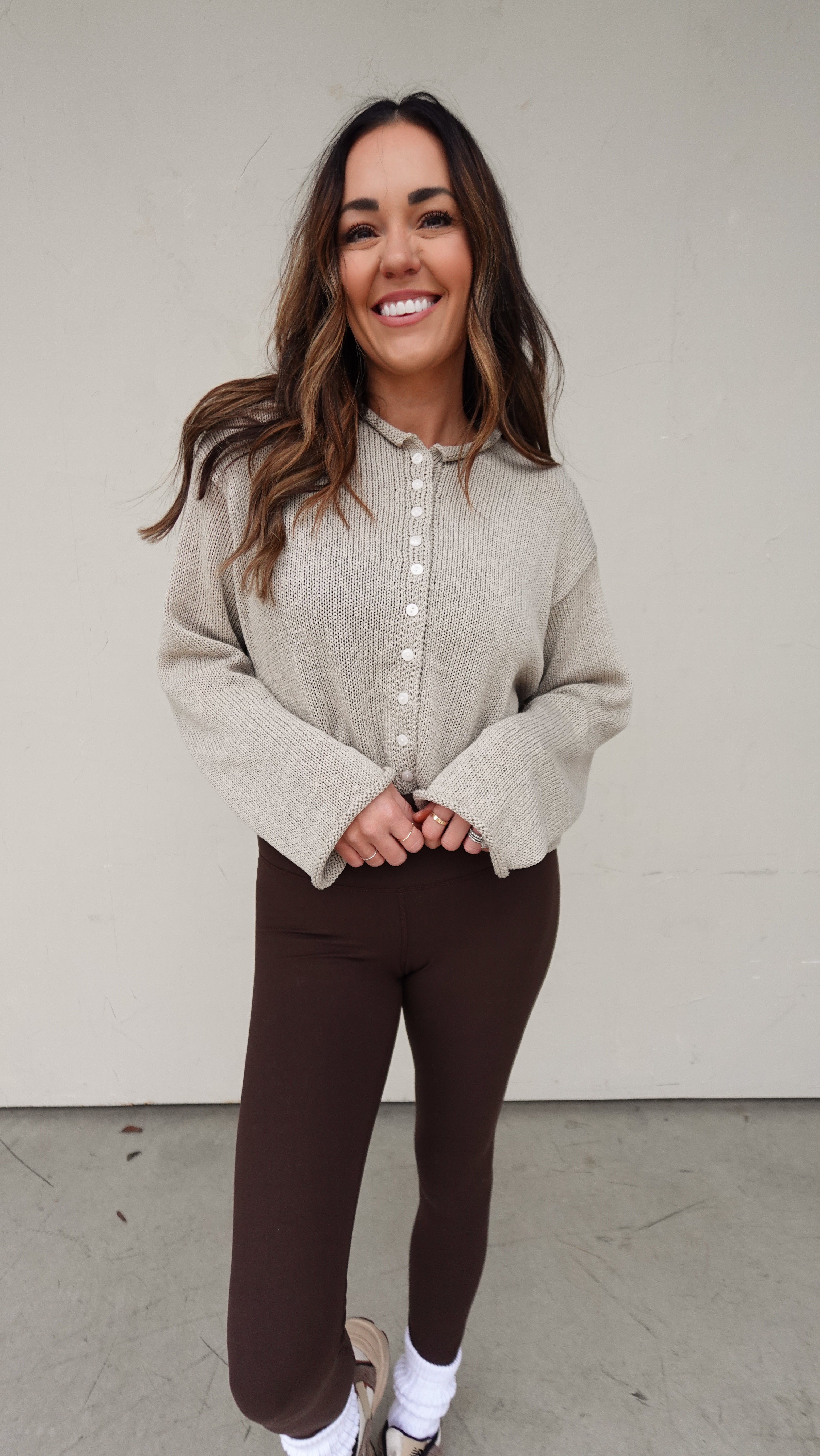 Lightweight Button-Front Cardigan - Stone | Elegant Women's Fashion by coolavocek