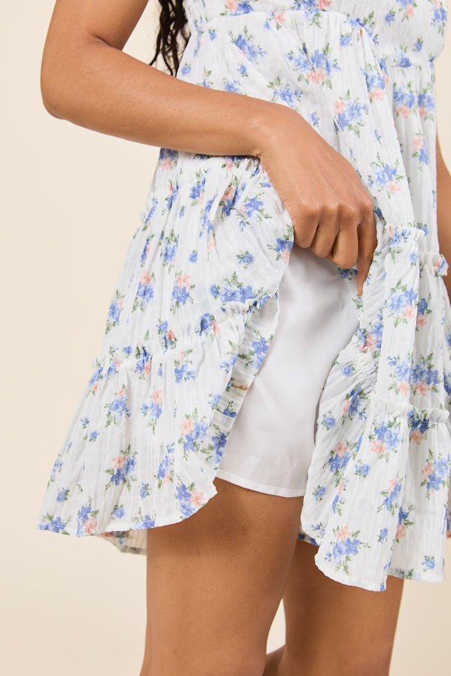 Change My Tune Blue Floral Square Neck Romper Dress | Elegant Women's Fashion by coolavocek