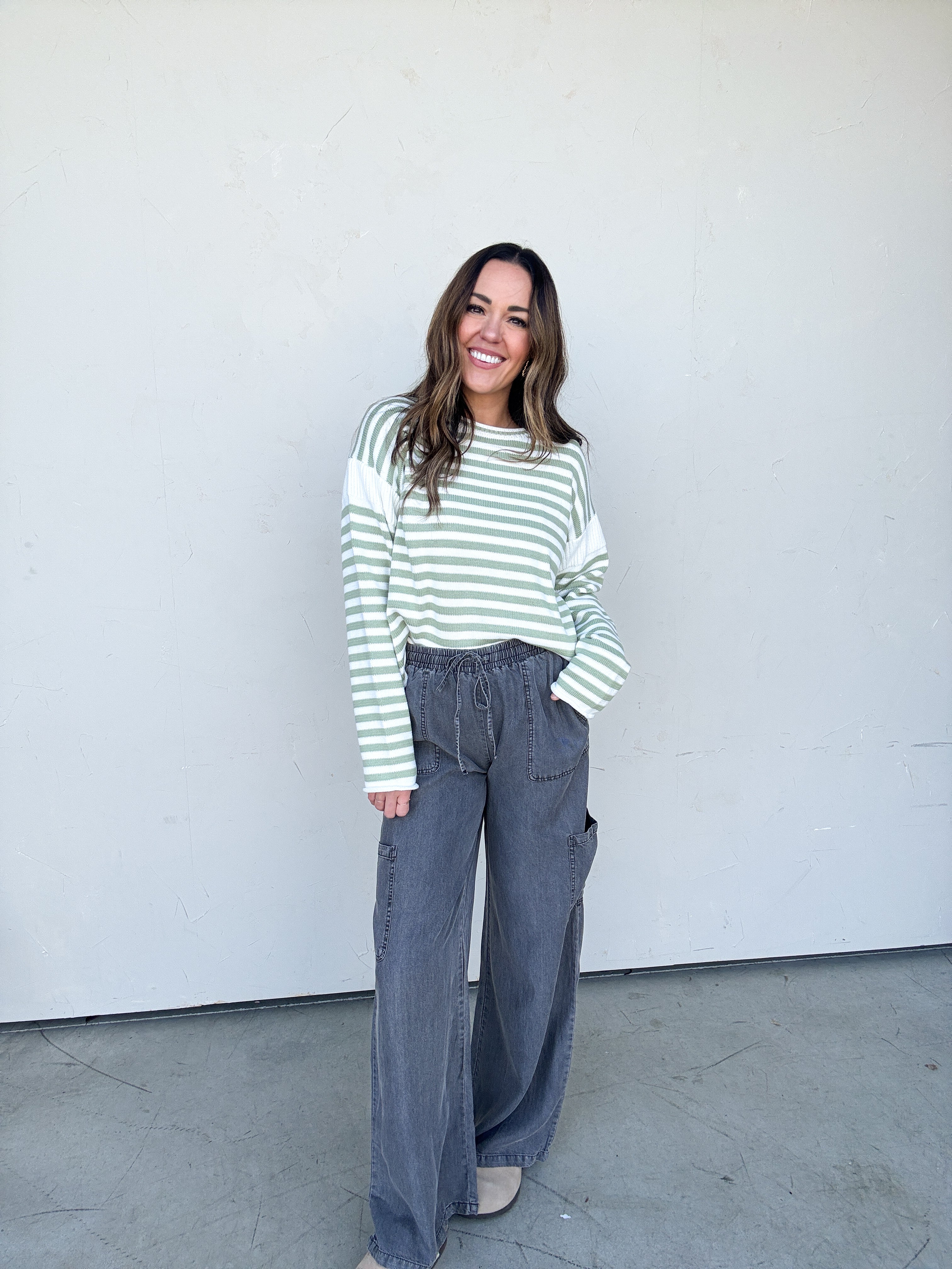 Matcha Striped Rolled-Hem Sweater | Elegant Women's Fashion by coolavocek