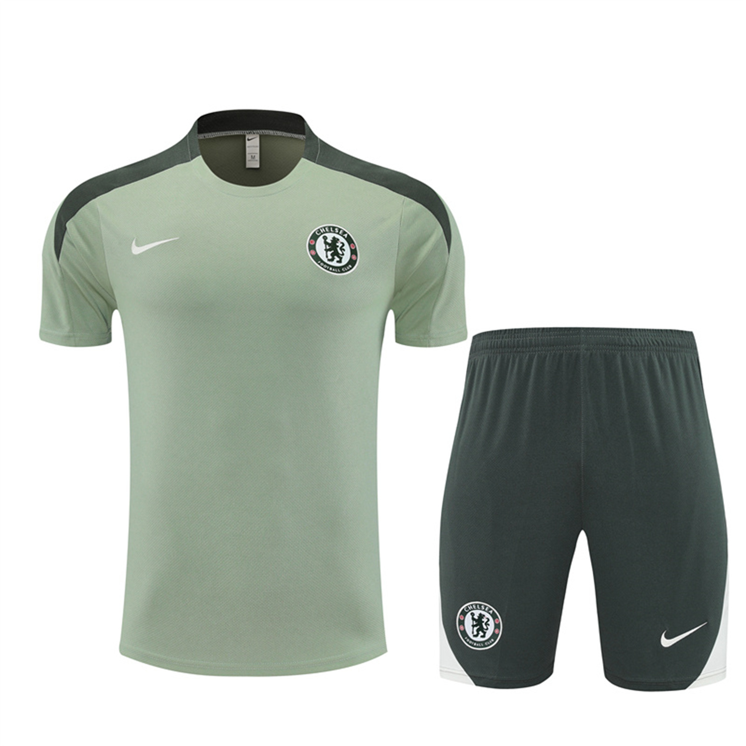 AlphaJersey-C.H.E.L.S.E.A 25-26 Kids Short-Sleeve Training Set - Light Green Top & Army Green Shorts