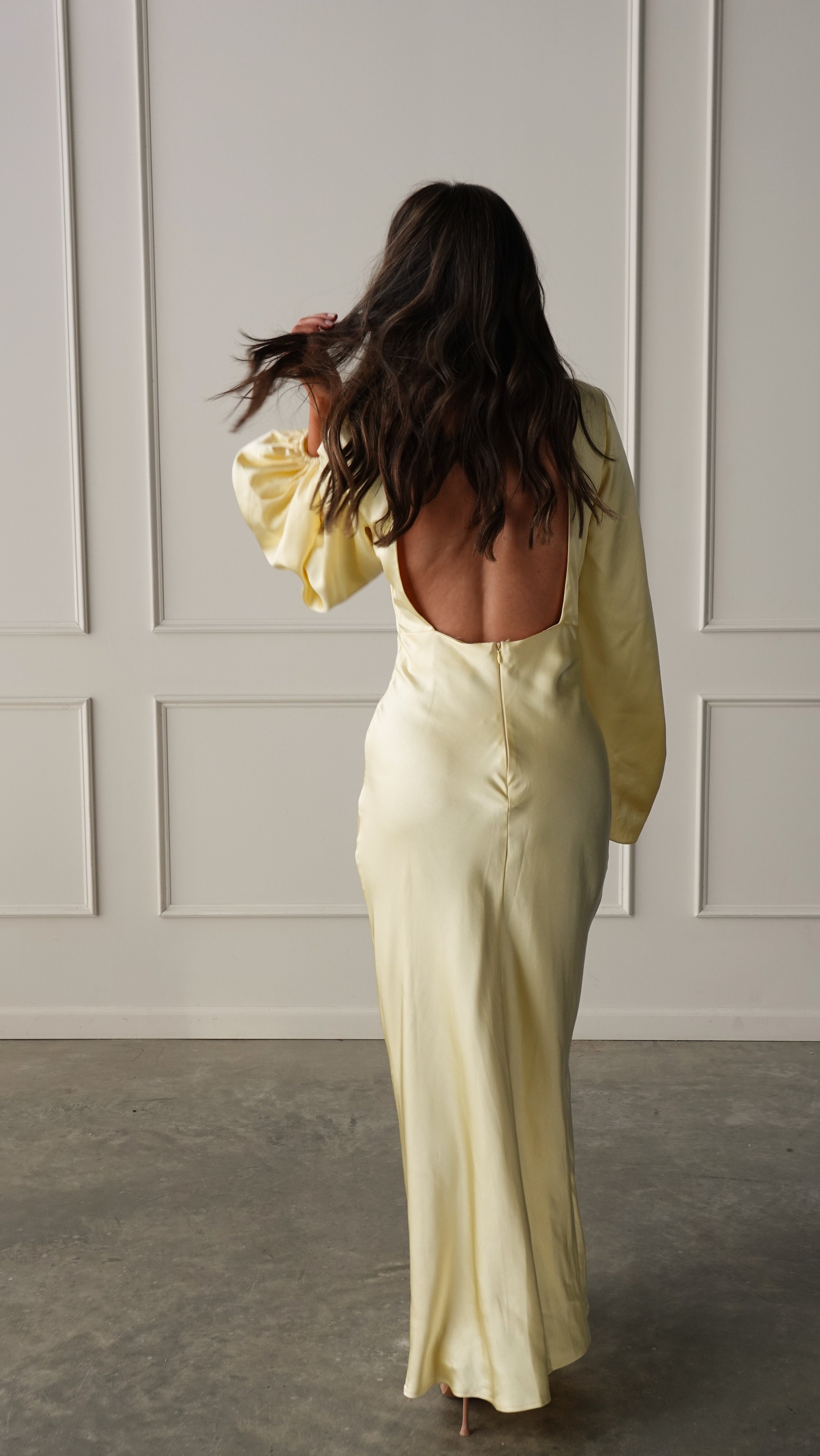 Yellow Long Sleeve Satin Dress | Elegant Women's Fashion by coolavocek