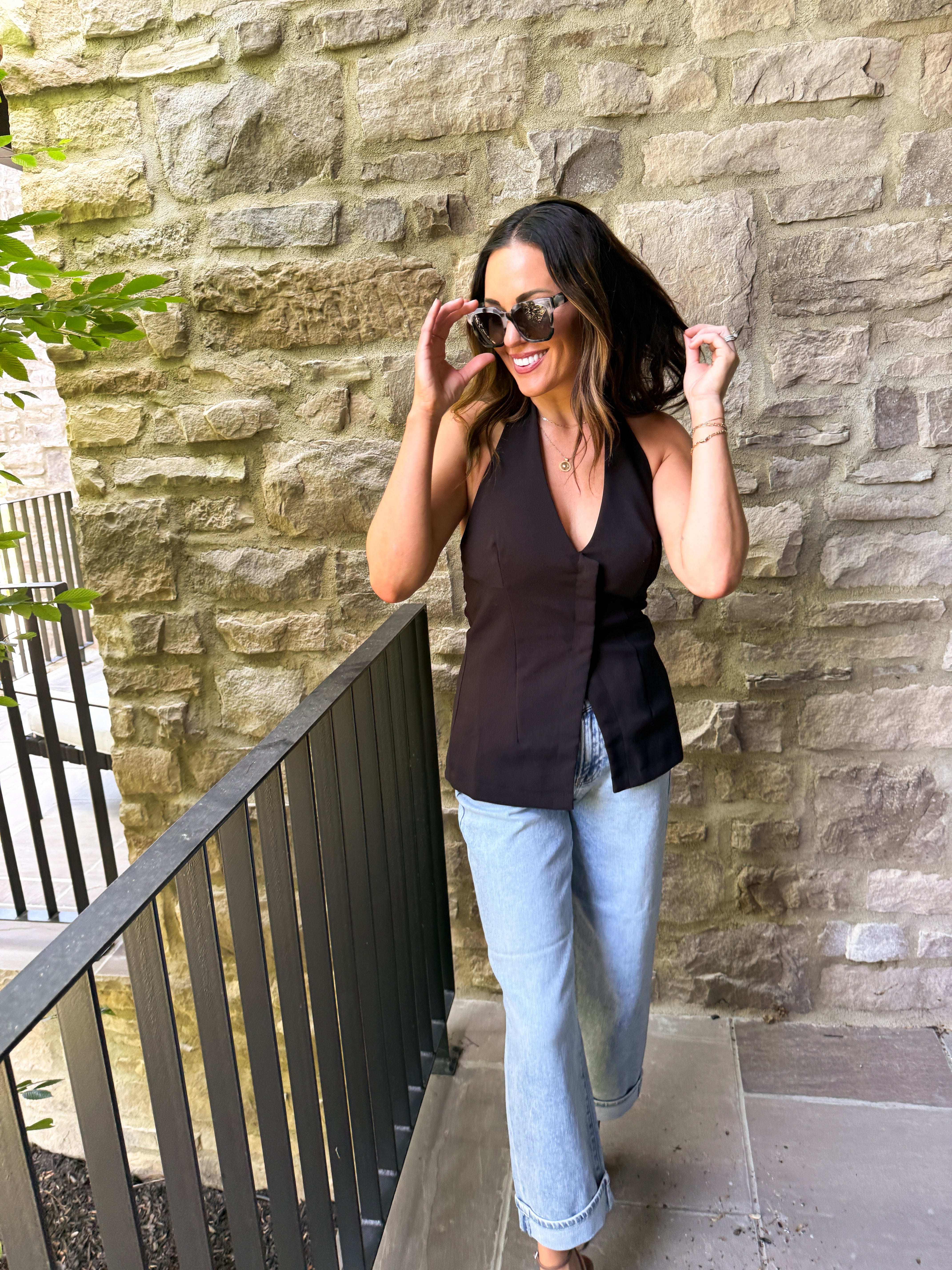 Black V-Neck Halter Top | Elegant Women's Fashion by coolavocek