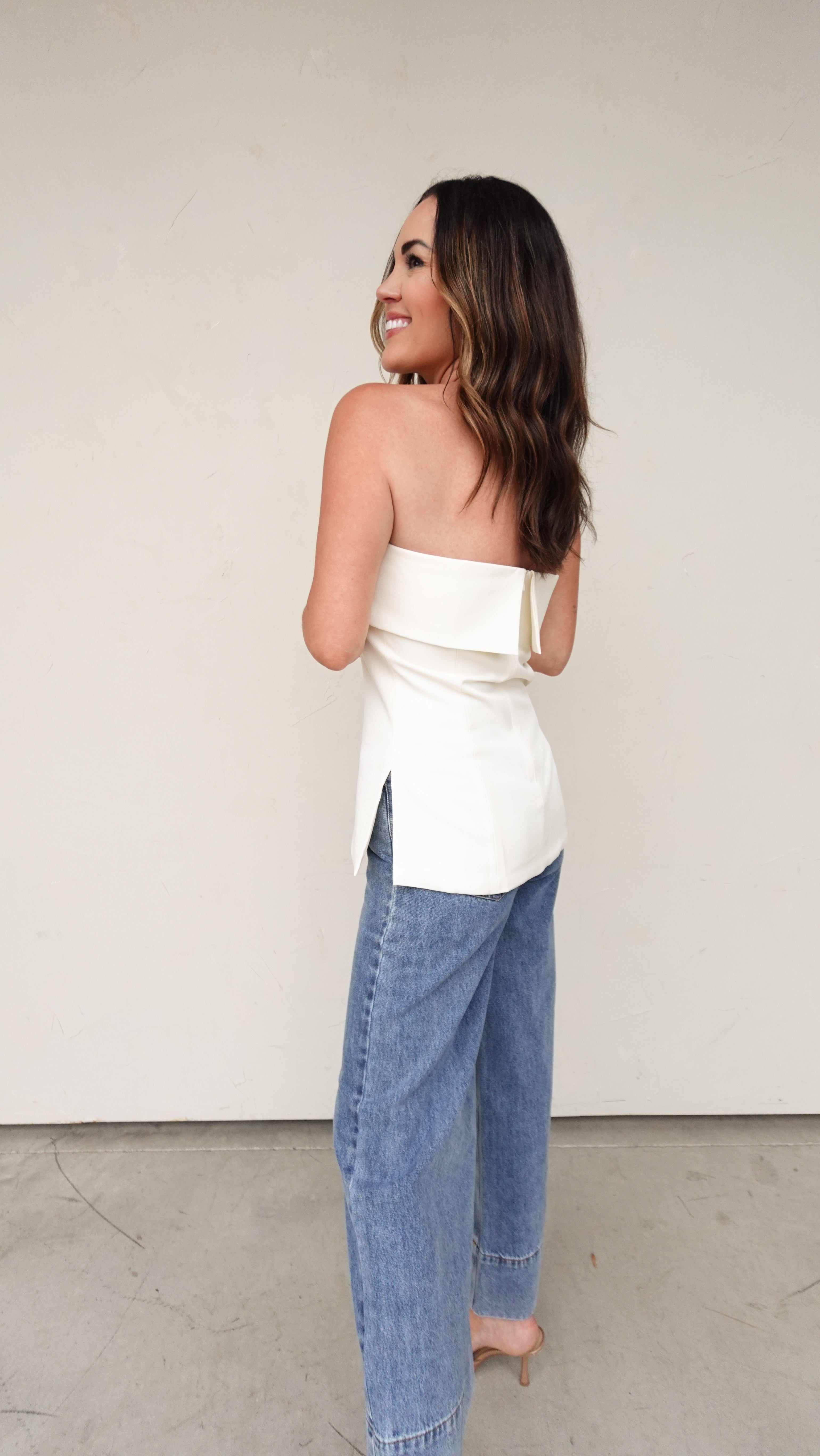 Ivory Foldover Strapless Top | Elegant Women's Fashion by coolavocek