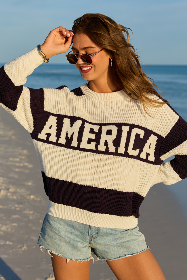 America Black And White Striped Sweater | Elegant Women's Fashion by coolavocek