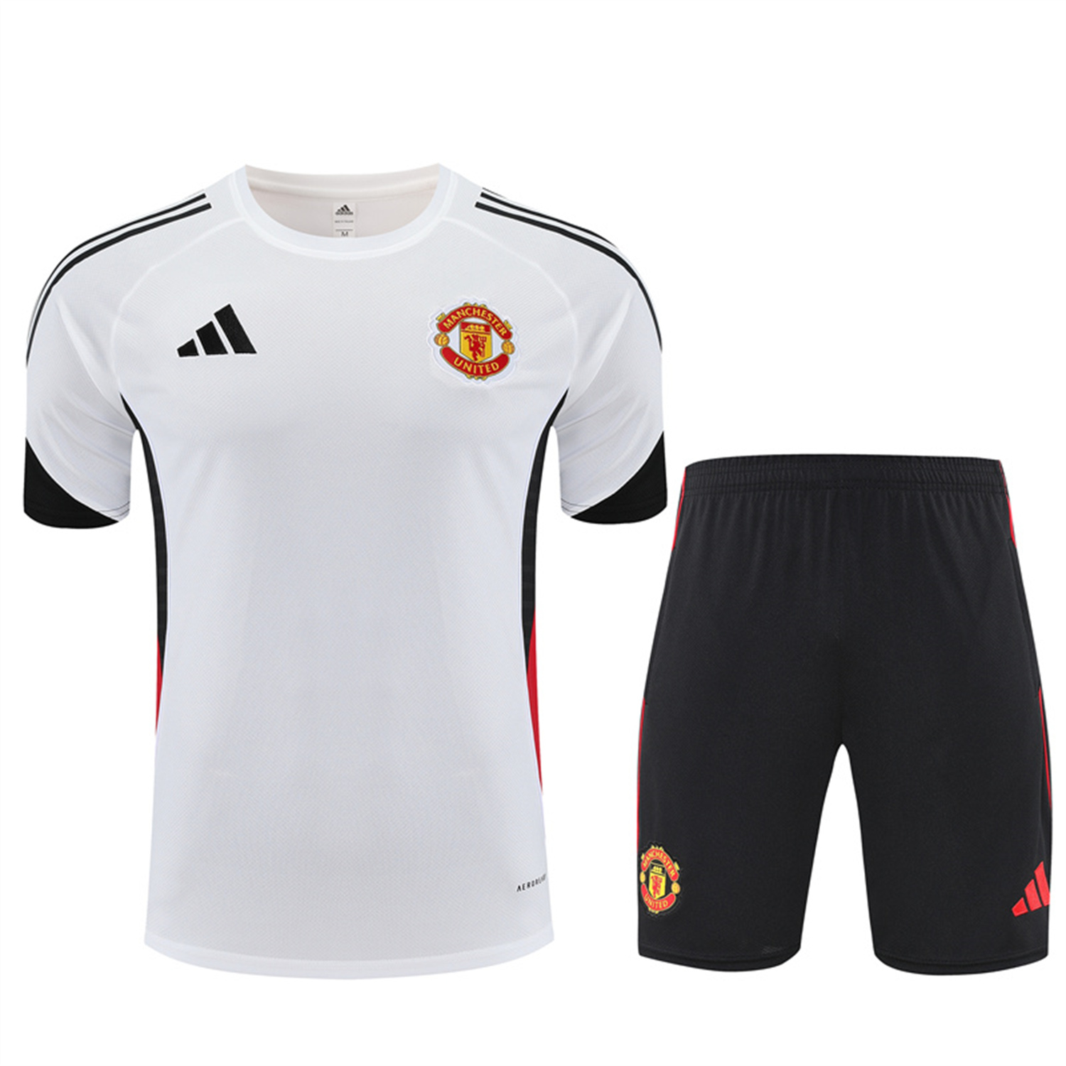 AlphaJersey-Manchester United 25-26 Short-Sleeve Training Set - White Top & Black Shorts