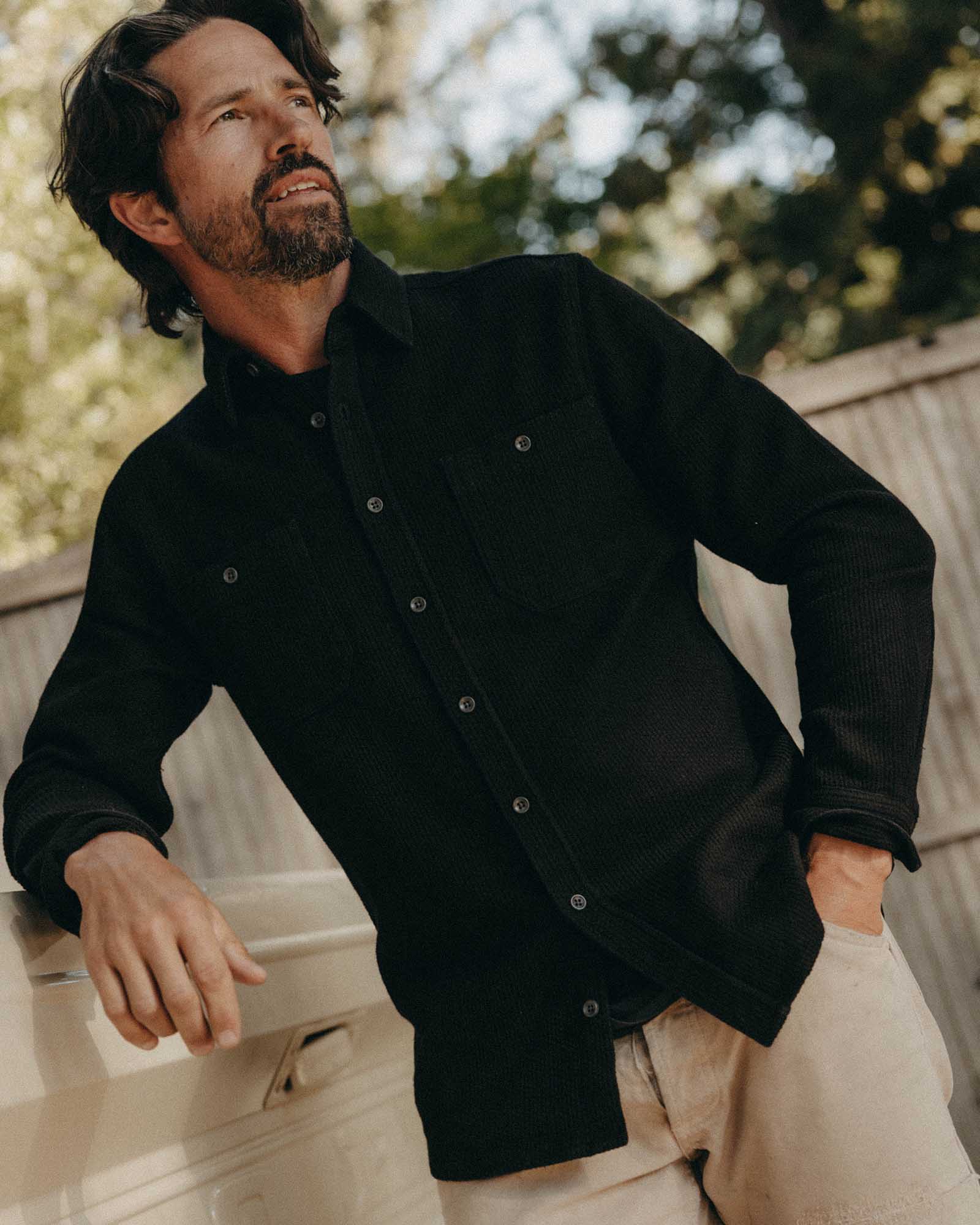 The Utility Shirt in Black Indigo Sashiko | Modern Menswear by yycbvcnbmmnbm