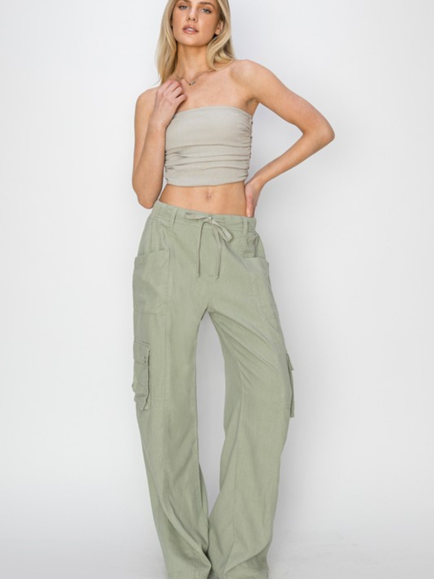 Green Linen Cargos | Elegant Women's Fashion by coolavocek