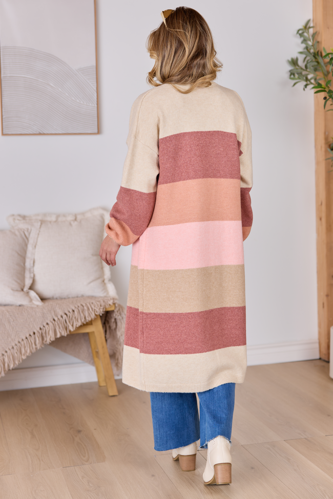 Maxine Mauve Striped Long Cardigan SALE | Elegant Women's Fashion by coolavocek