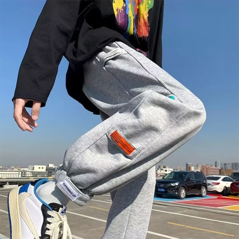 Autumn Winter New Elastic Waist Loose Casual Sweatpants Male Add Velvet Fashion All-match 5XL Sporty Pants Men Straight Trousers