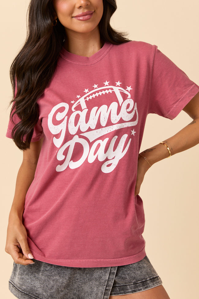 Game Day Script Crimson Graphic Tee | Elegant Women's Fashion by coolavocek