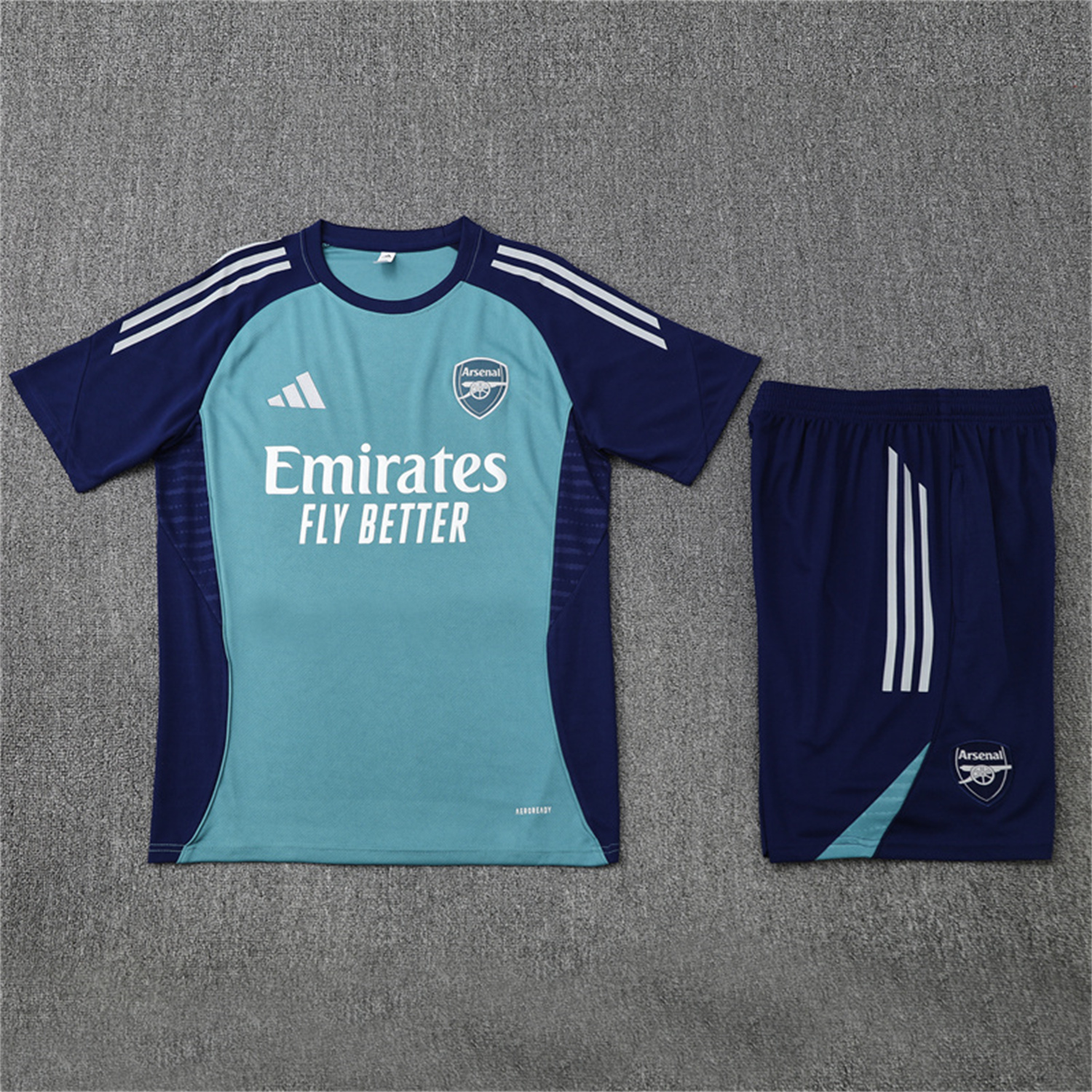 AlphaJersey-Arsenal 25-26 Kids Short-Sleeve Training Set - Green Top and Deep Blue Shorts