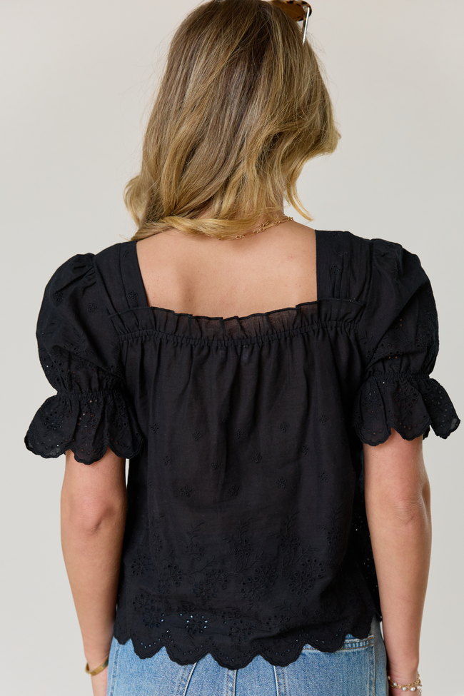 Michelle Black Eyelet Puff Sleeve Top | Elegant Women's Fashion by coolavocek