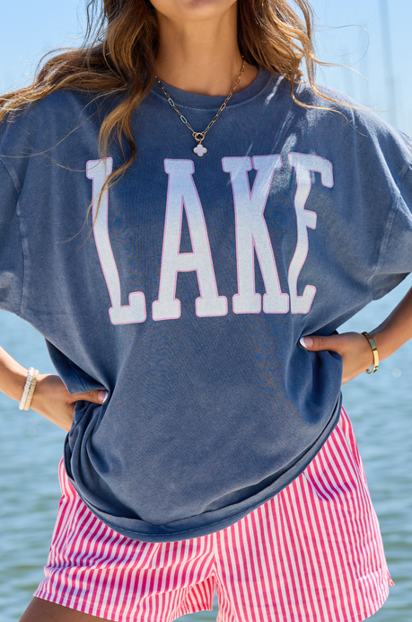 Lake Block Navy Oversized Graphic Tee | Elegant Women's Fashion by coolavocek