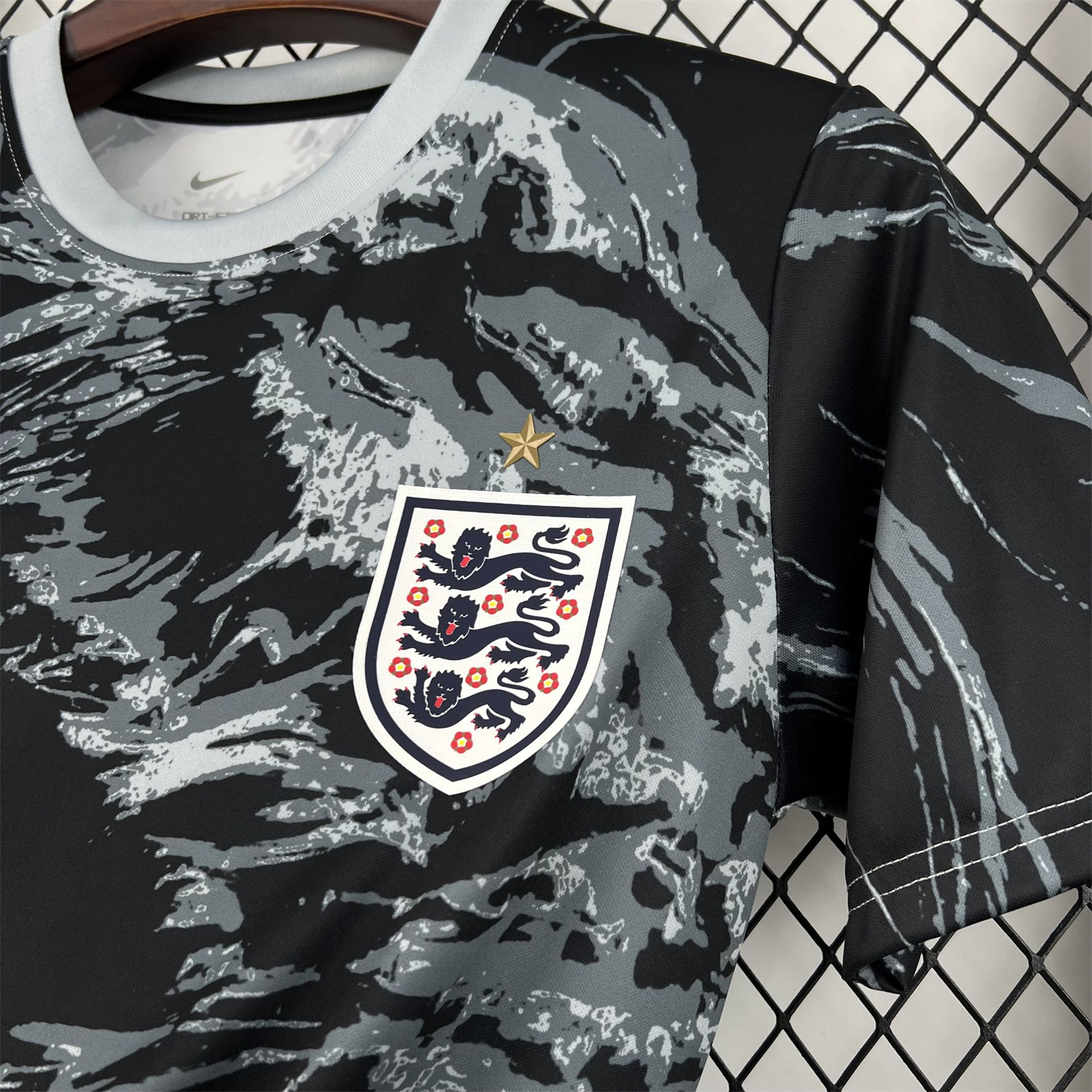 AlphaJersey-England 2026 Black With Gray And White Abstract Swirls Special Edition Jersey - Fans Version