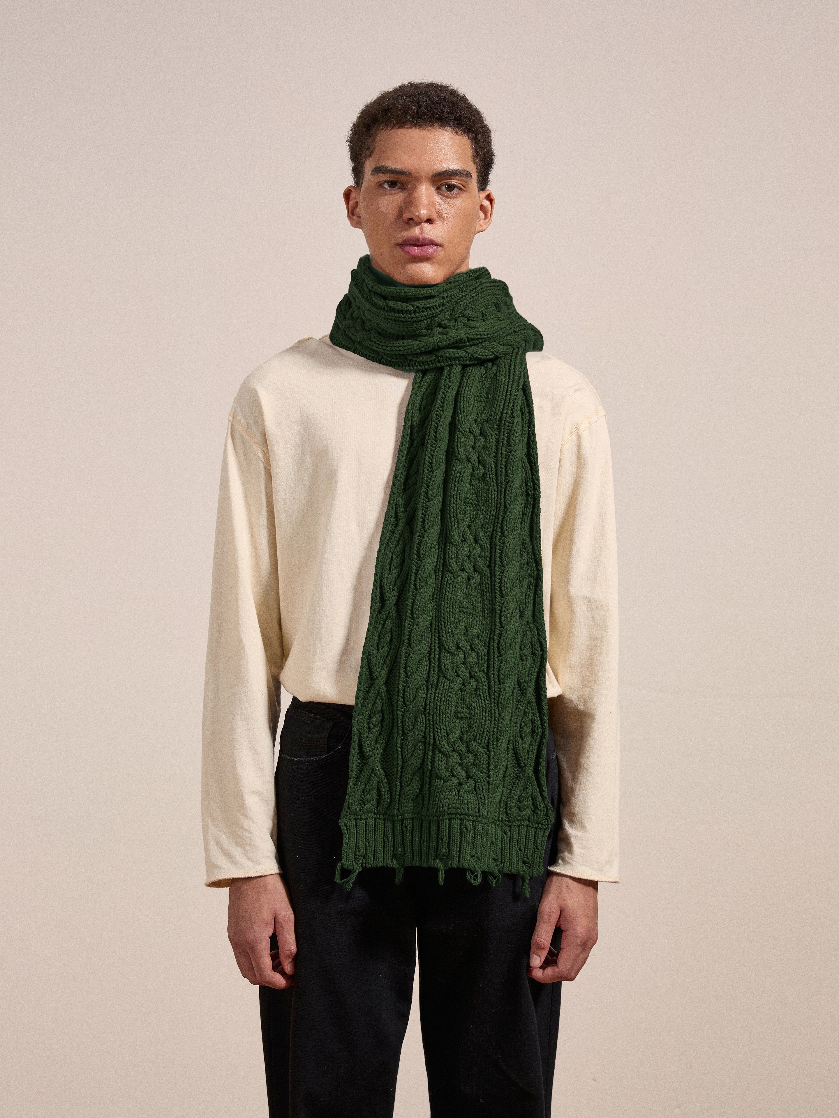 Forest Distressed Cable Knit Scarf | Modern Menswear by yycbvcnbmmnbm