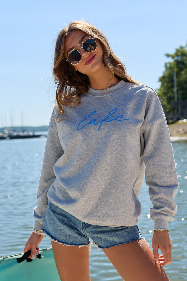 Lake Script Light Grey Graphic Sweatshirt | Elegant Women's Fashion by coolavocek