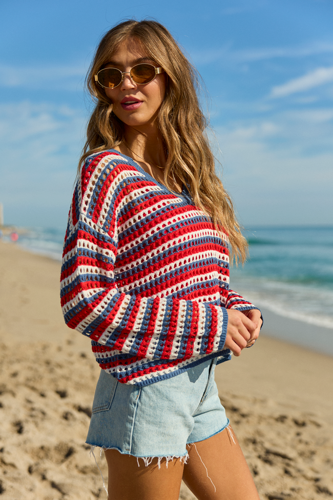 Chasing Rainbows Striped Crochet Sweater DOORBUSTER | Elegant Women's Fashion by coolavocek
