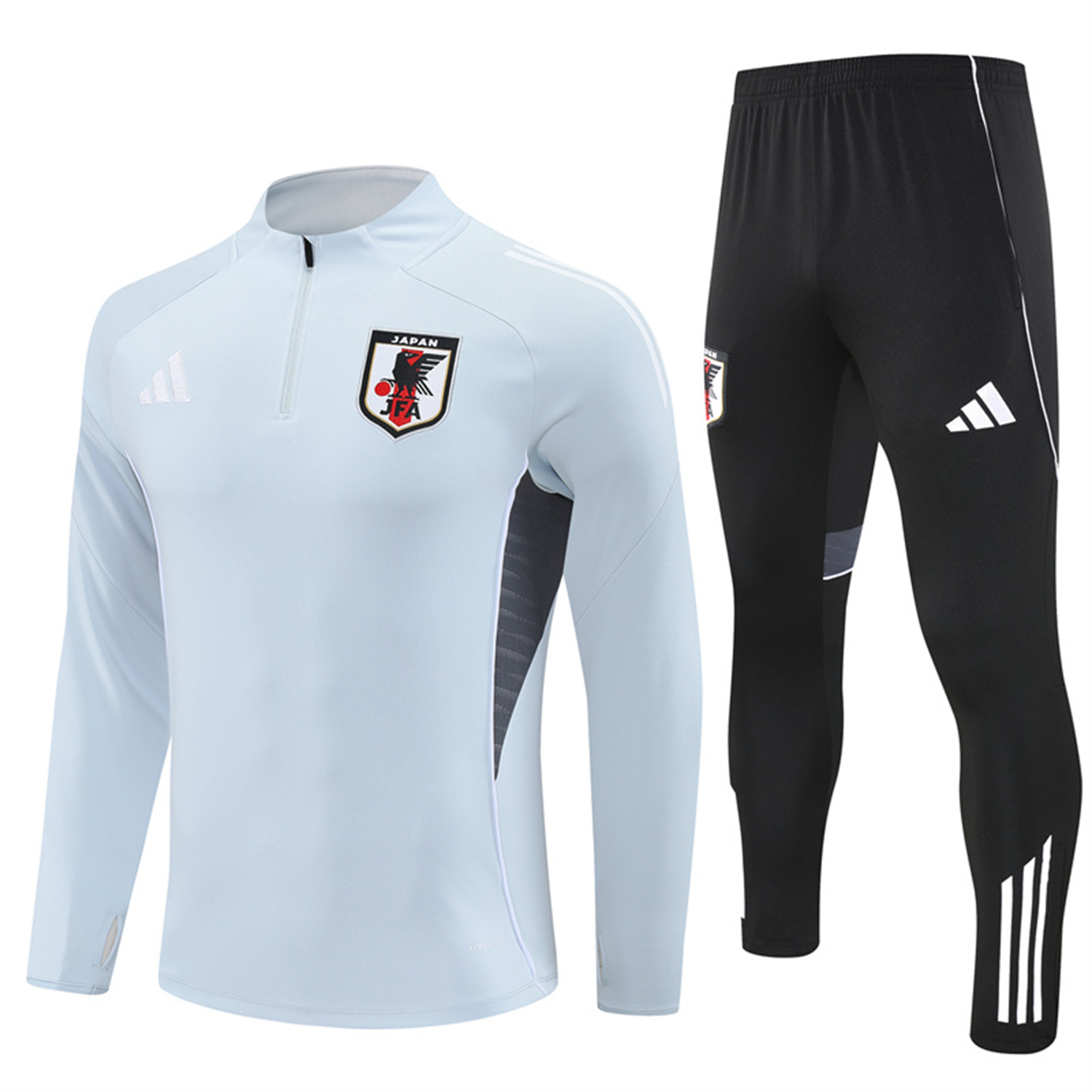 AlphaJersey-Japan 25-26 Long Sleeve Training Set - Light Grey Top and Black Pants
