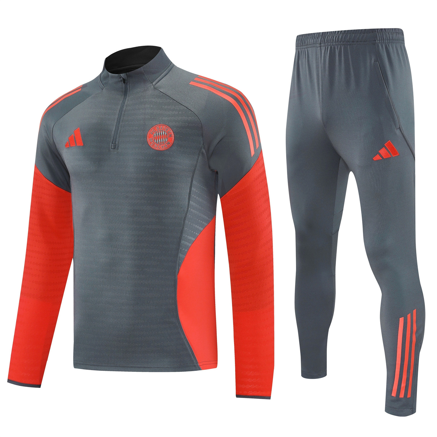 AlphaJersey-Bayern Munich 25-26 Long Sleeves Training Set - Dark Grey And Red Top & Pants
