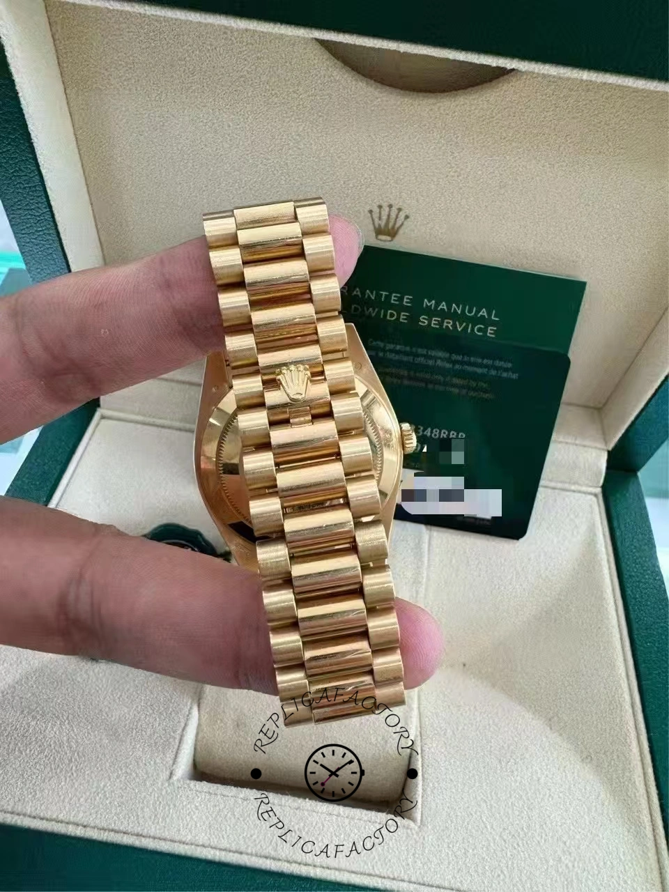 Rolex Day Date 40 18K Yellow Gold Green Dial Diamond Bezel M228348RBR 0040