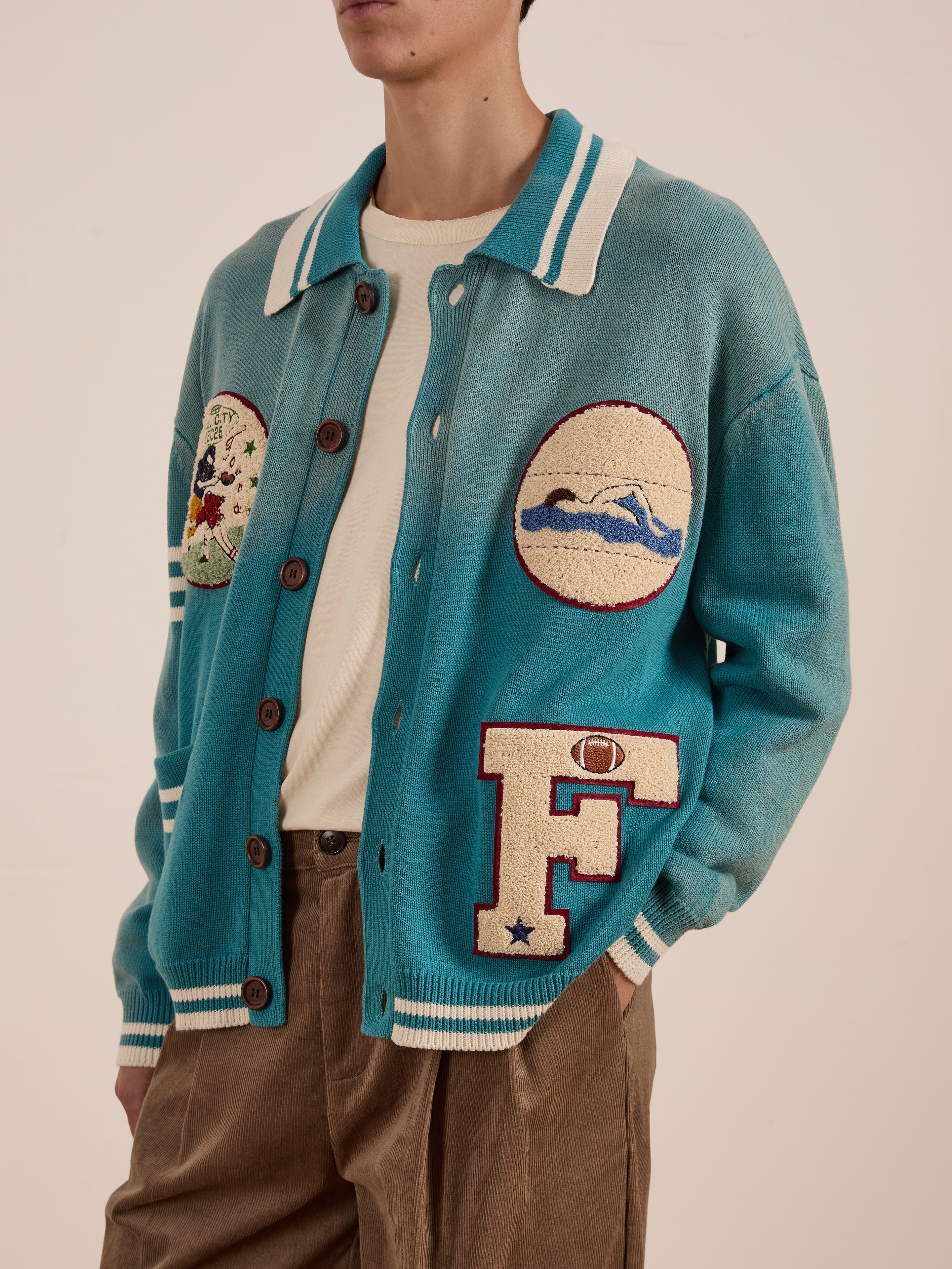 Fin Varsity Patch Collared Cardigan | Modern Menswear by yycbvcnbmmnbm