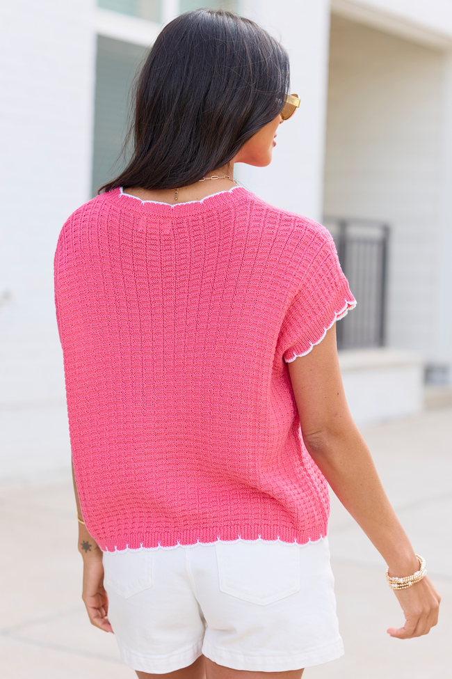 Lenny Pink Scallop Trim Sweater Tee | Elegant Women's Fashion by coolavocek