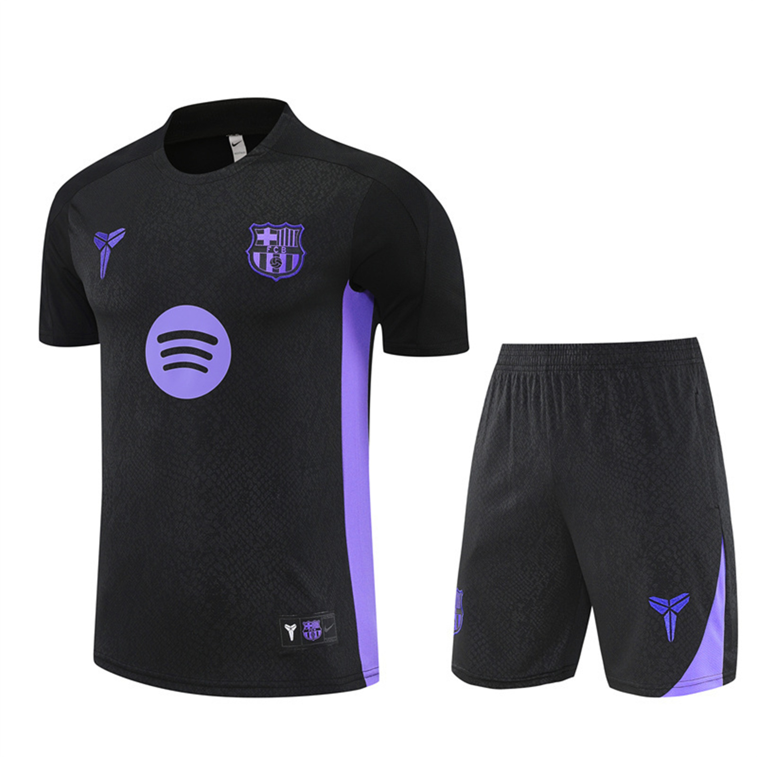 AlphaJersey-Barcelona 25-26 X KB Short-Sleeve Training Set - Black Blue Top & Black Shorts