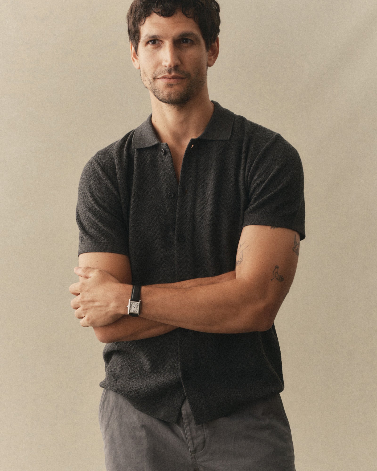 The Button Down Polo in Charcoal Herringbone | Modern Menswear by yycbvcnbmmnbm
