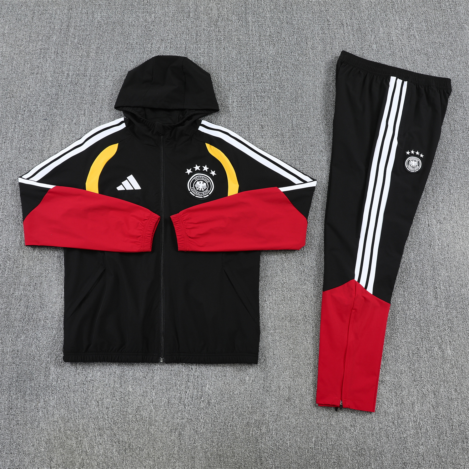 AlphaJersey-Germany 2026 Hooded Windbreaker Training Set - Black Red Top and Pants