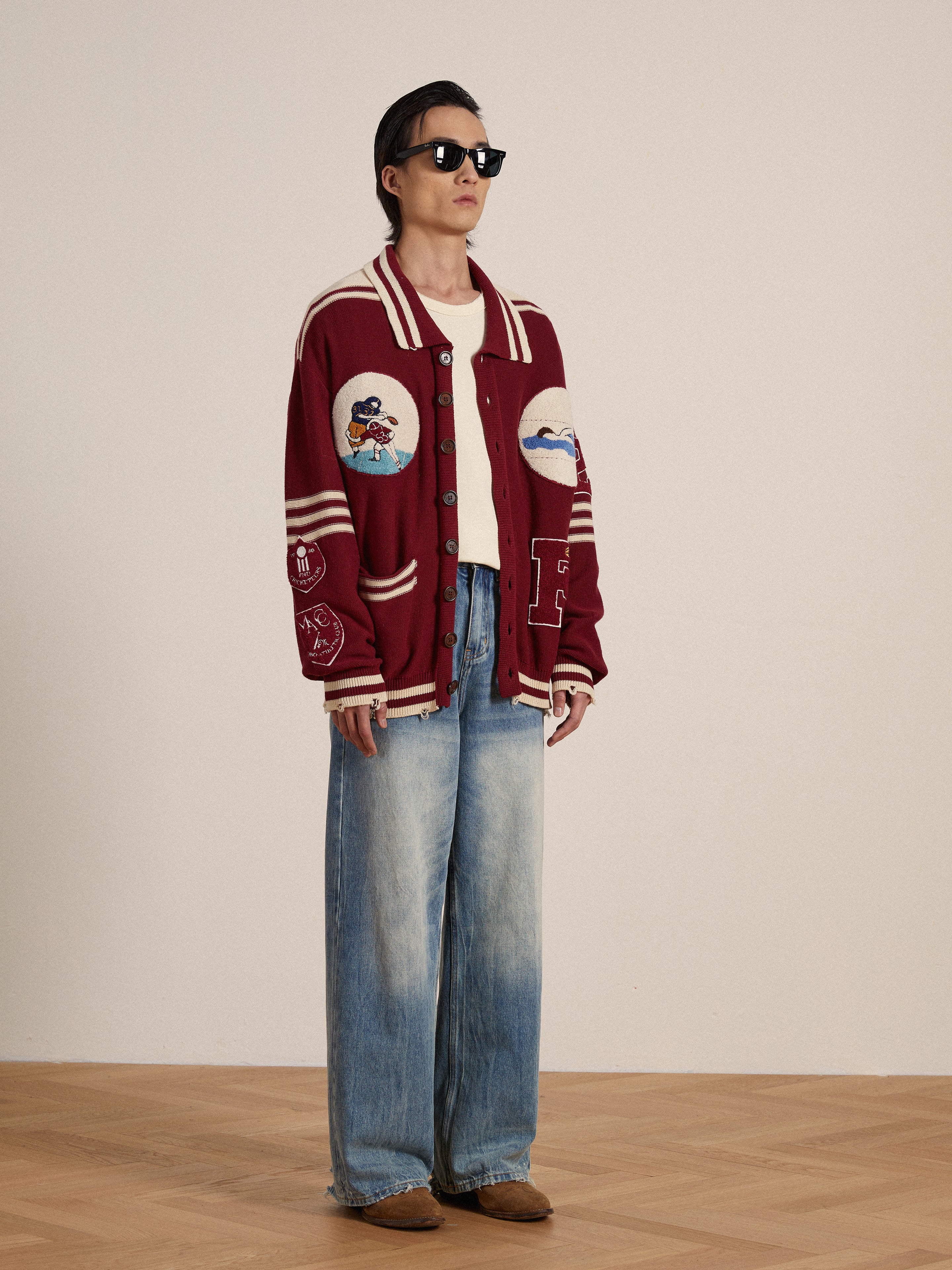 Fin Varsity Patch Collared Cardigan | Modern Menswear by yycbvcnbmmnbm