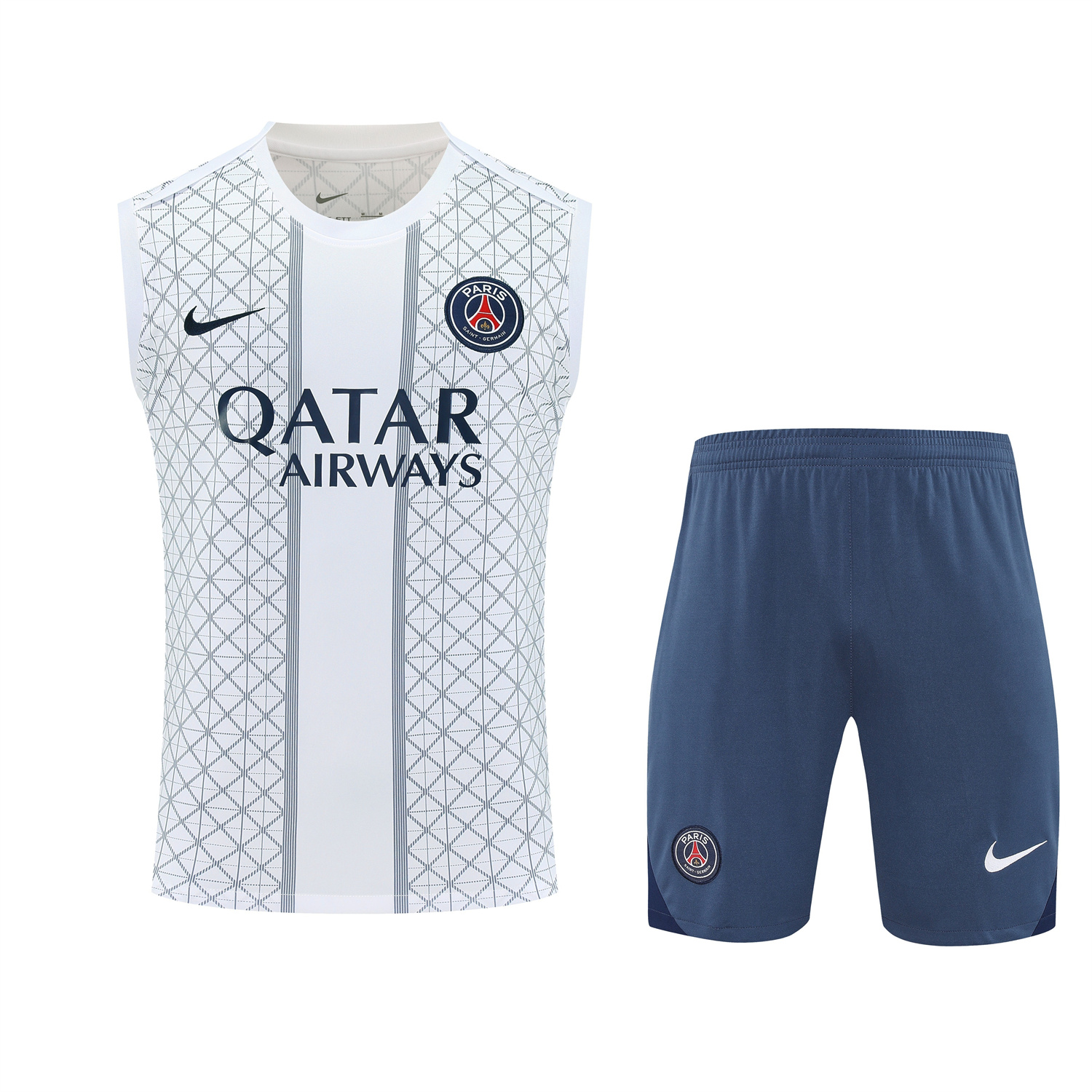 AlphaJersey-Paris Saint-Germain PSG 25-26 Vest Training Set - White Vest & Deep Blue Shorts