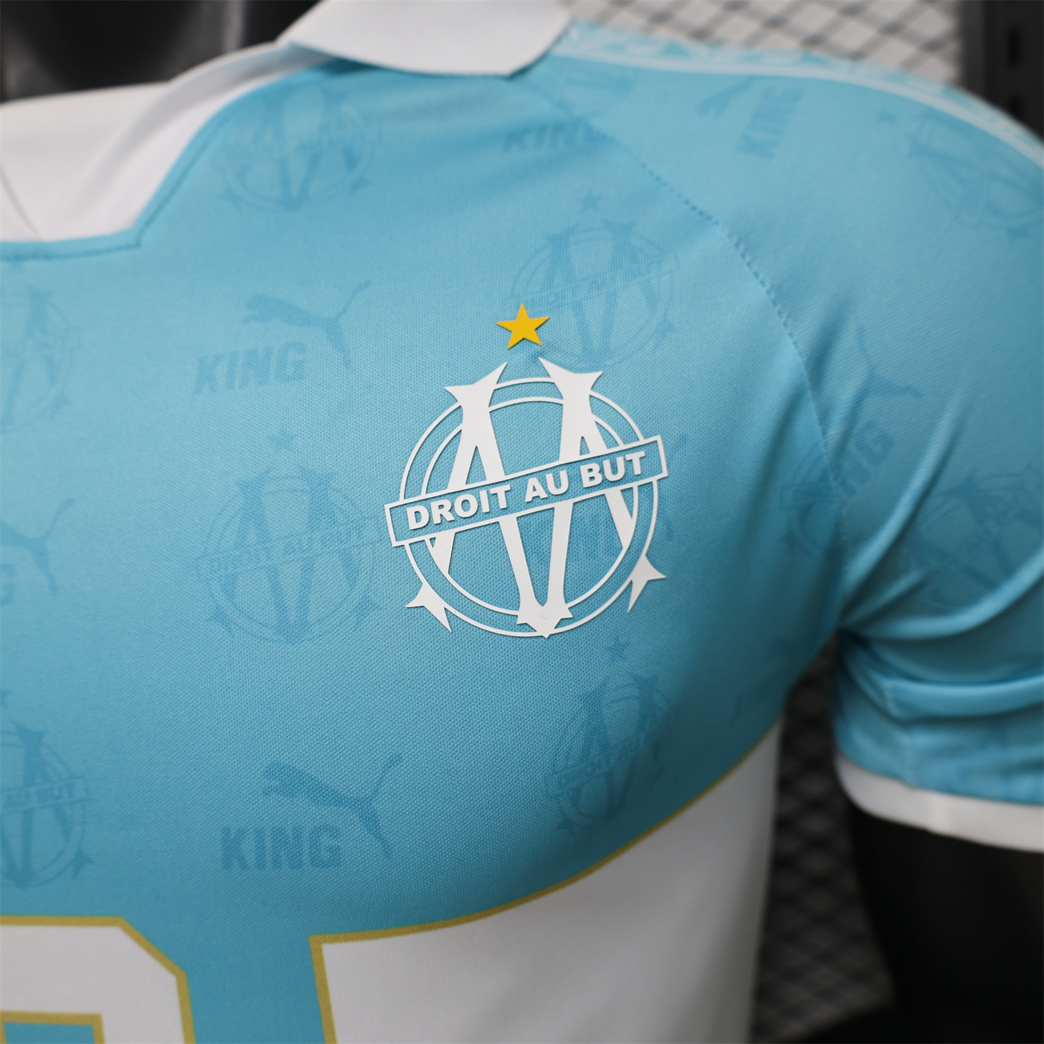 AlphaJersey-Marseille 25-26 Retro Style Blue Jersey -Player Version