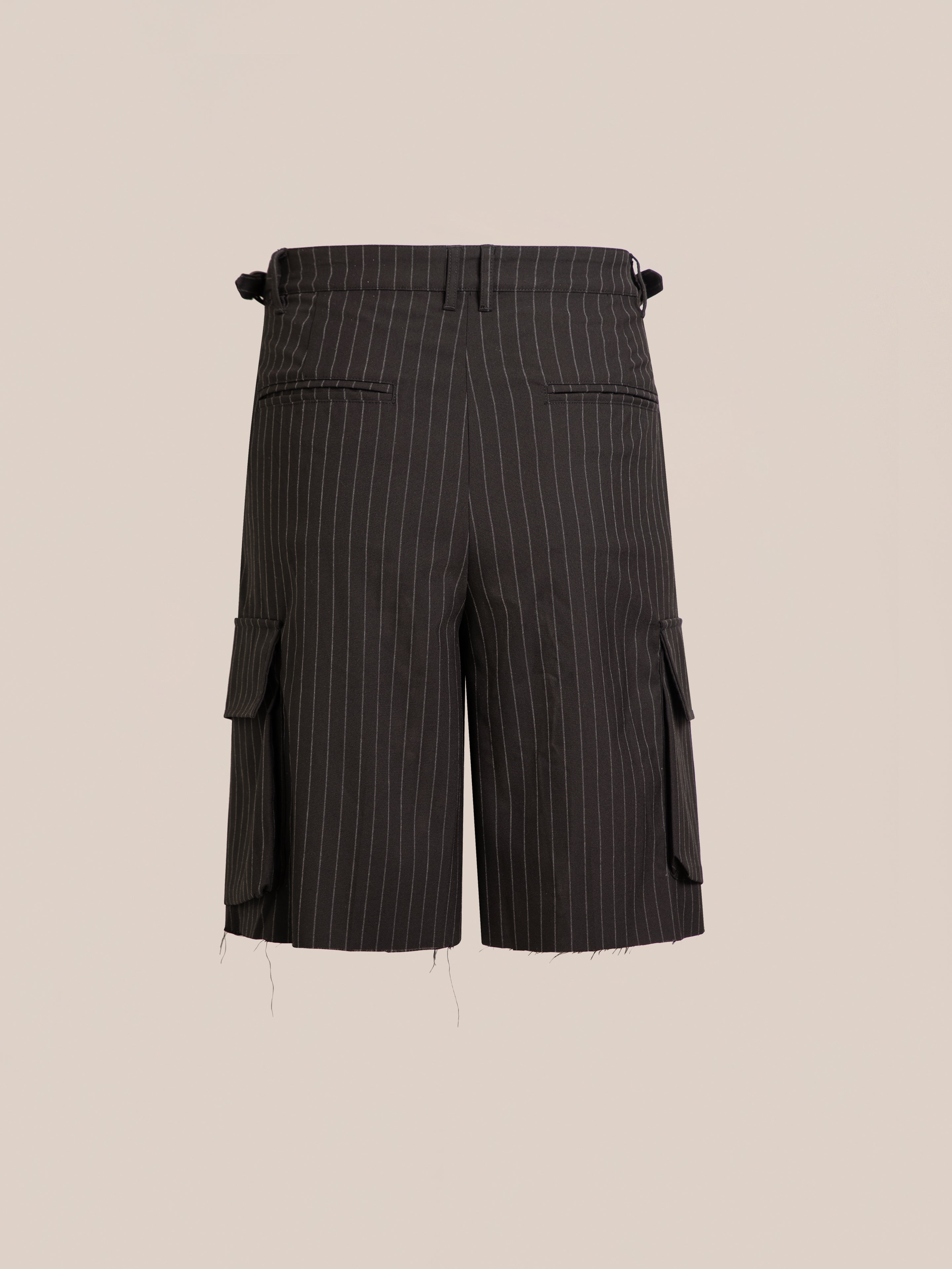 Hava Pinstripe Pleated Cargo Trouser Shorts | Modern Menswear by yycbvcnbmmnbm