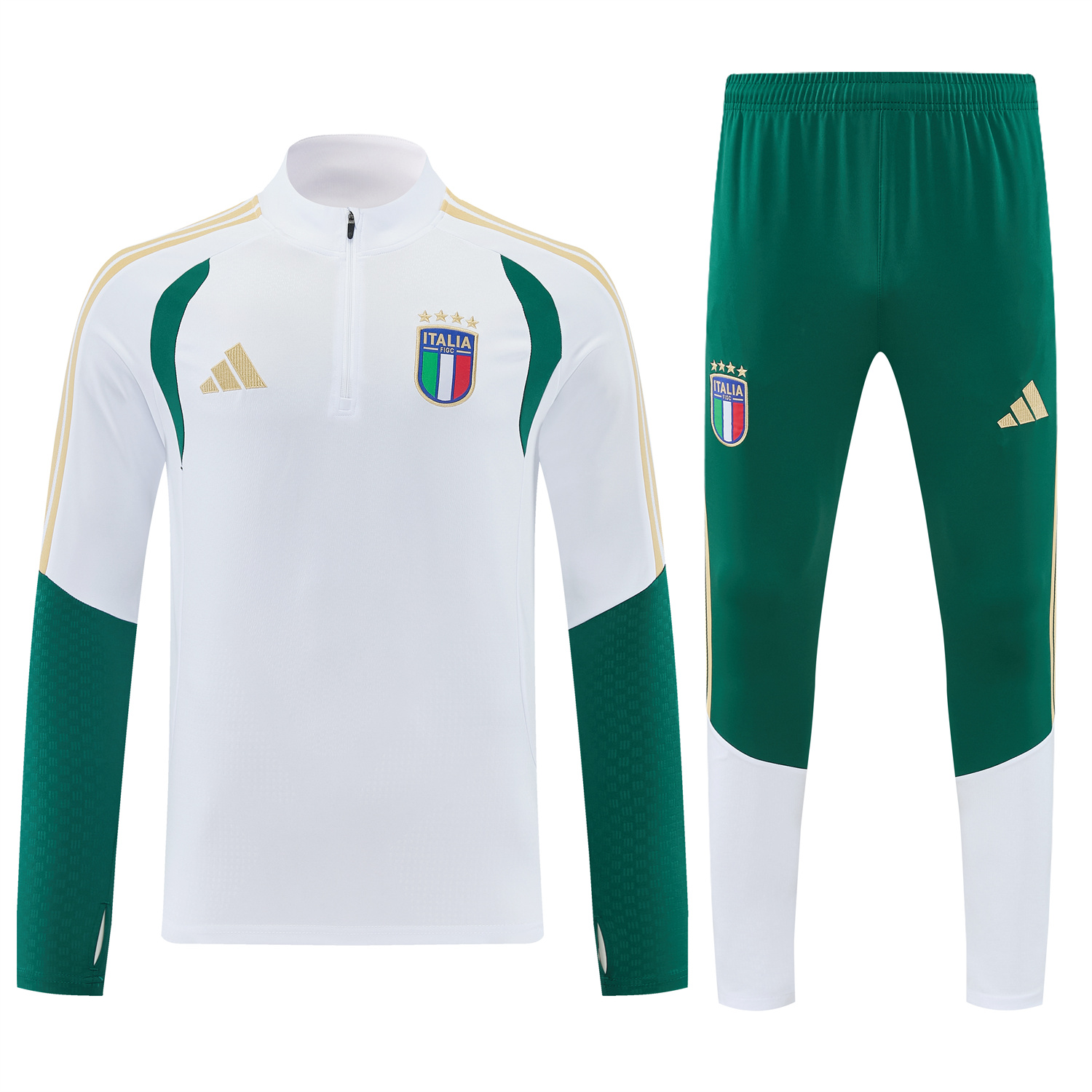 AlphaJersey-Italy 2026 Long Sleeve Training Set - White Top & Green Pants