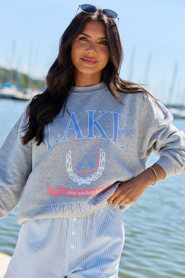 Lake Weekends Light Grey Graphic Sweatshirt | Elegant Women's Fashion by coolavocek