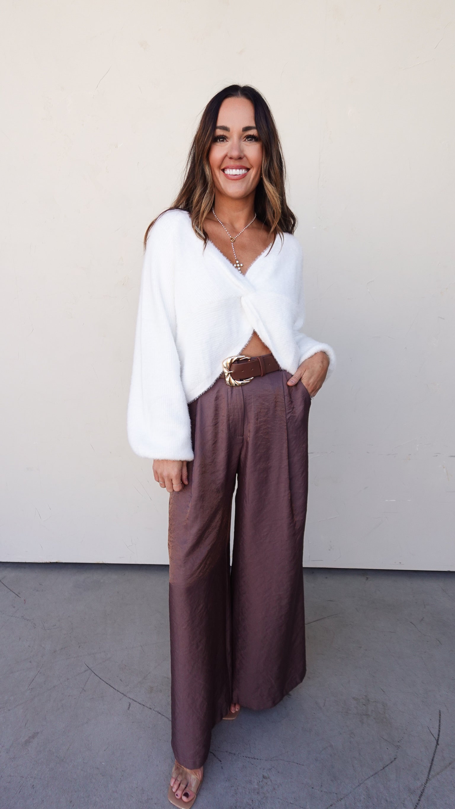 Off White Twist Front Sweater | Elegant Women's Fashion by coolavocek