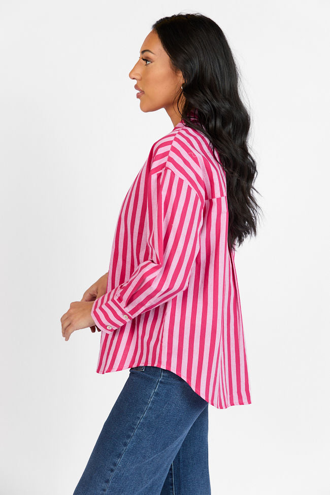 Drew Pink Striped Button Down Top | Elegant Women's Fashion by coolavocek