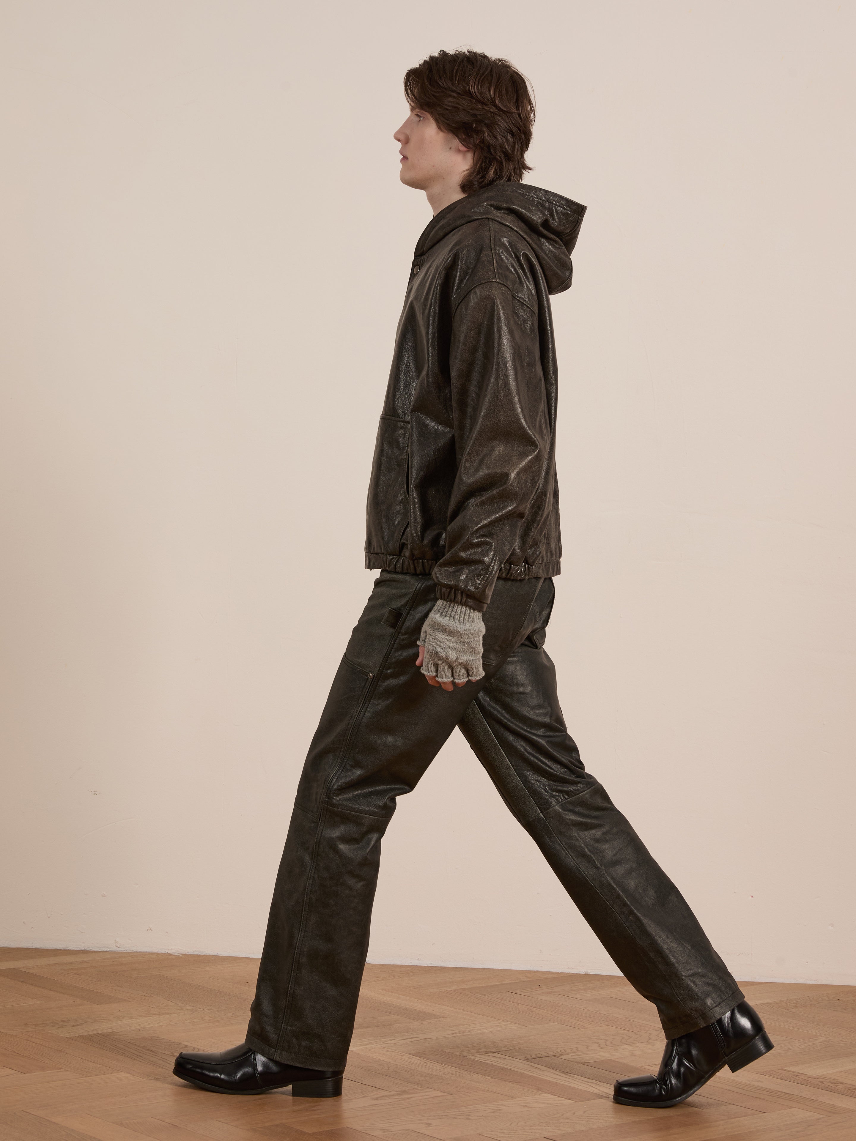 Distressed Genuine Leather Hoodie | Modern Menswear by yycbvcnbmmnbm