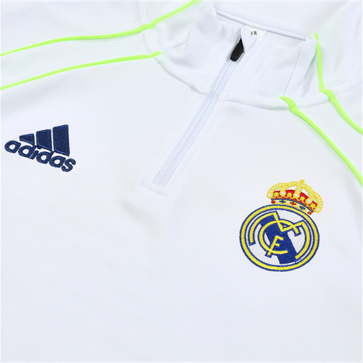 AlphaJersey-Real Madrid 25-26 Long Sleeve Training Set - Green Line White Top and Blue Pants
