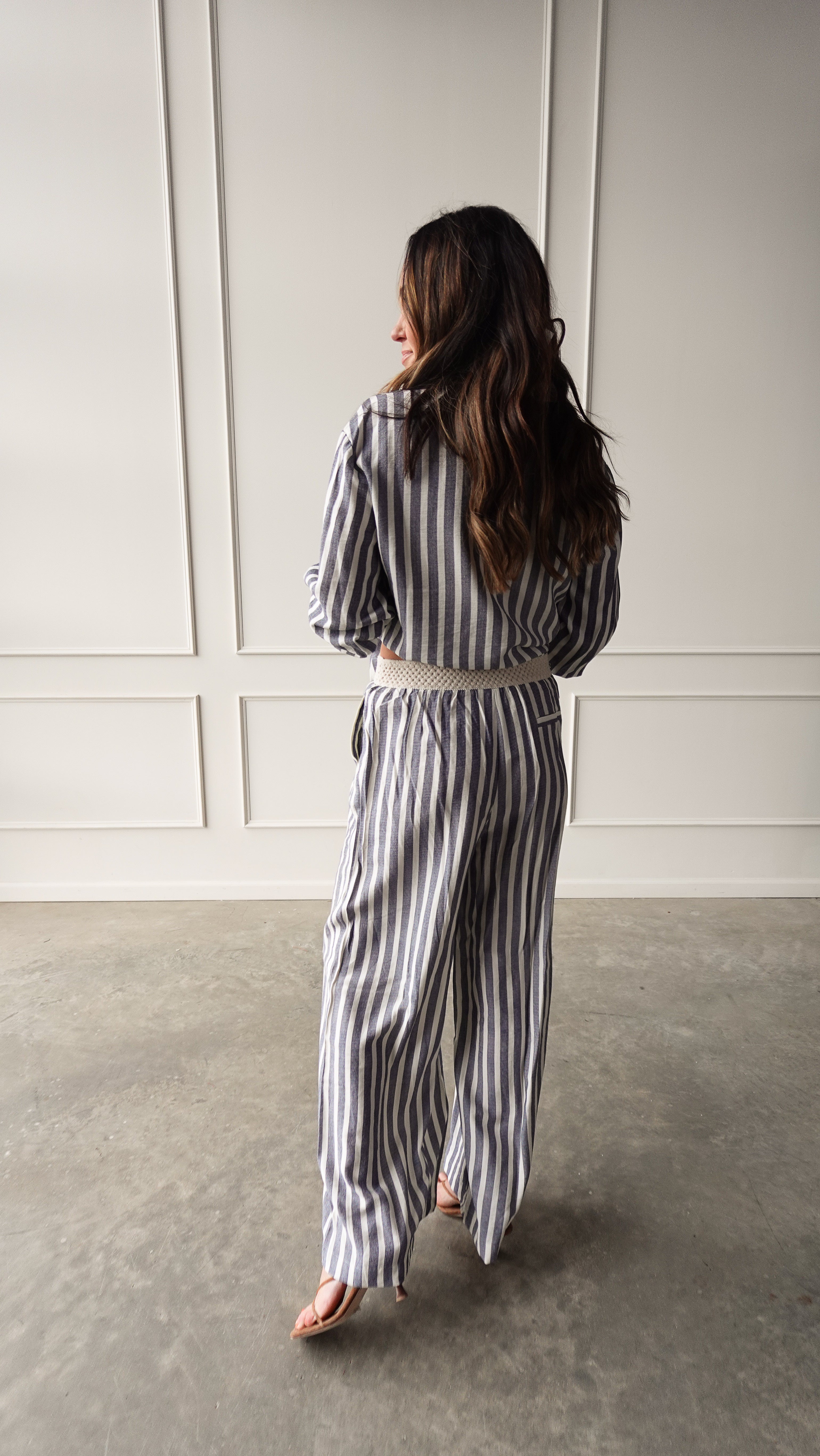 Chambray Striped Elastic Waist Pant | Elegant Women's Fashion by coolavocek