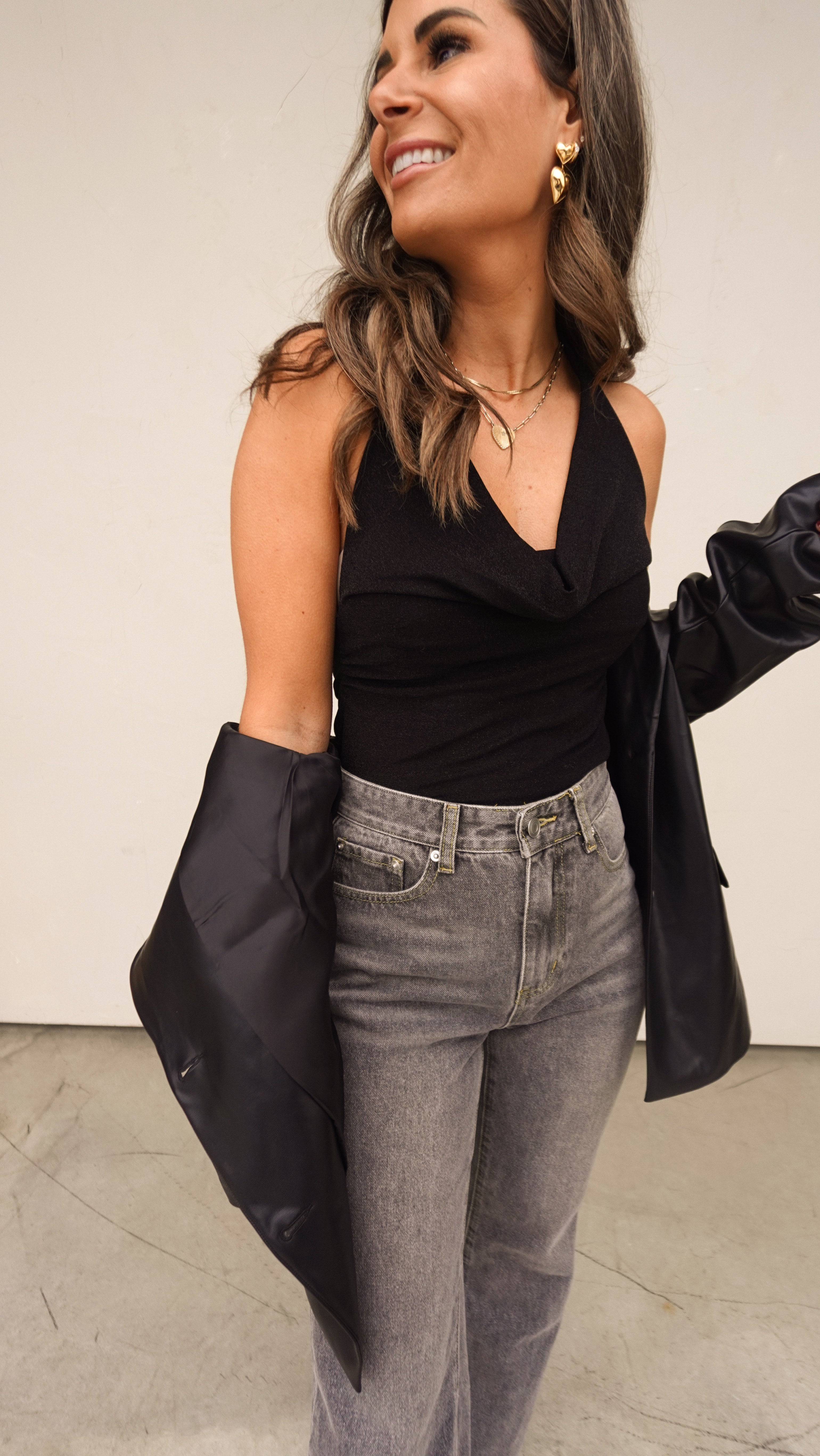 Black Shimmer Halter Bodysuit | Elegant Women's Fashion by coolavocek