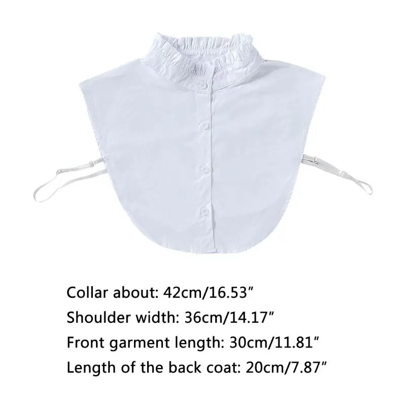 Womens Elegant Wrinkled Ruffles Fake Stand Collar Basic Layering Pure White Sweater Accessory Autumn Detachable Half-Shirt Blous