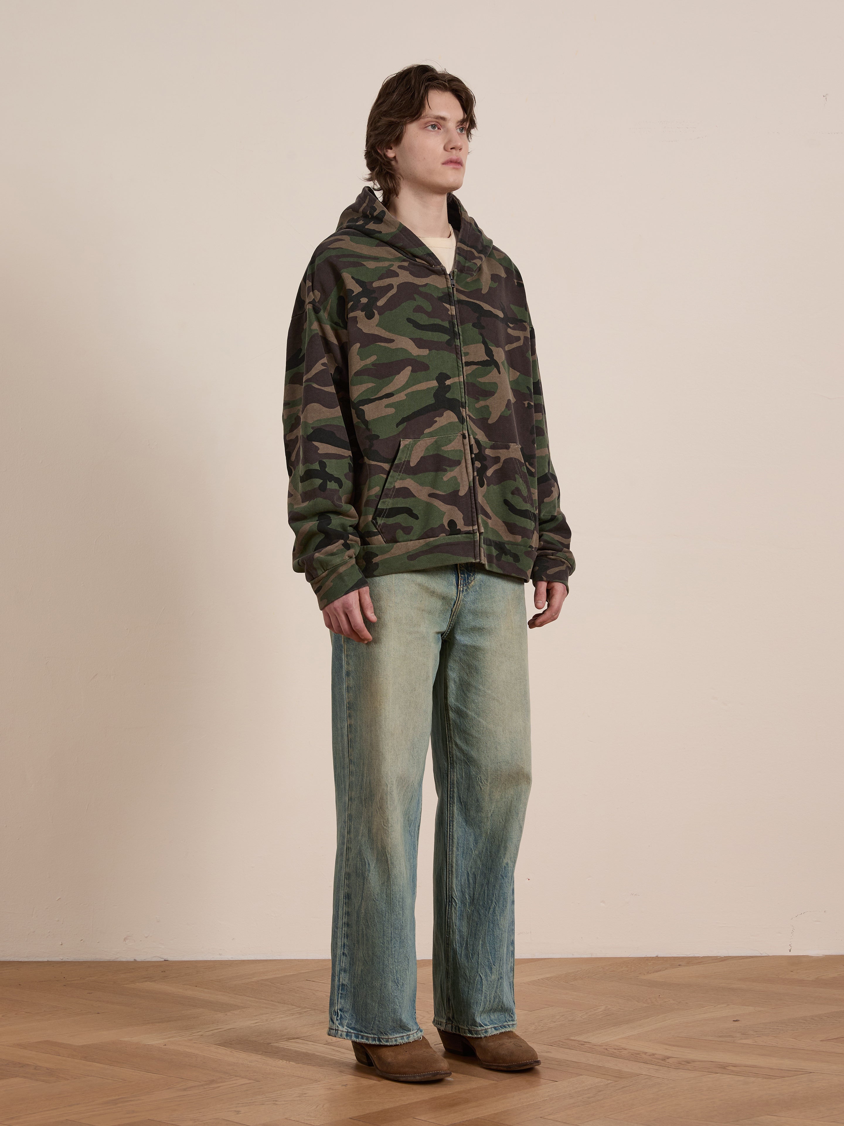 Washed Camouflage Zip Hoodie | Modern Menswear by yycbvcnbmmnbm