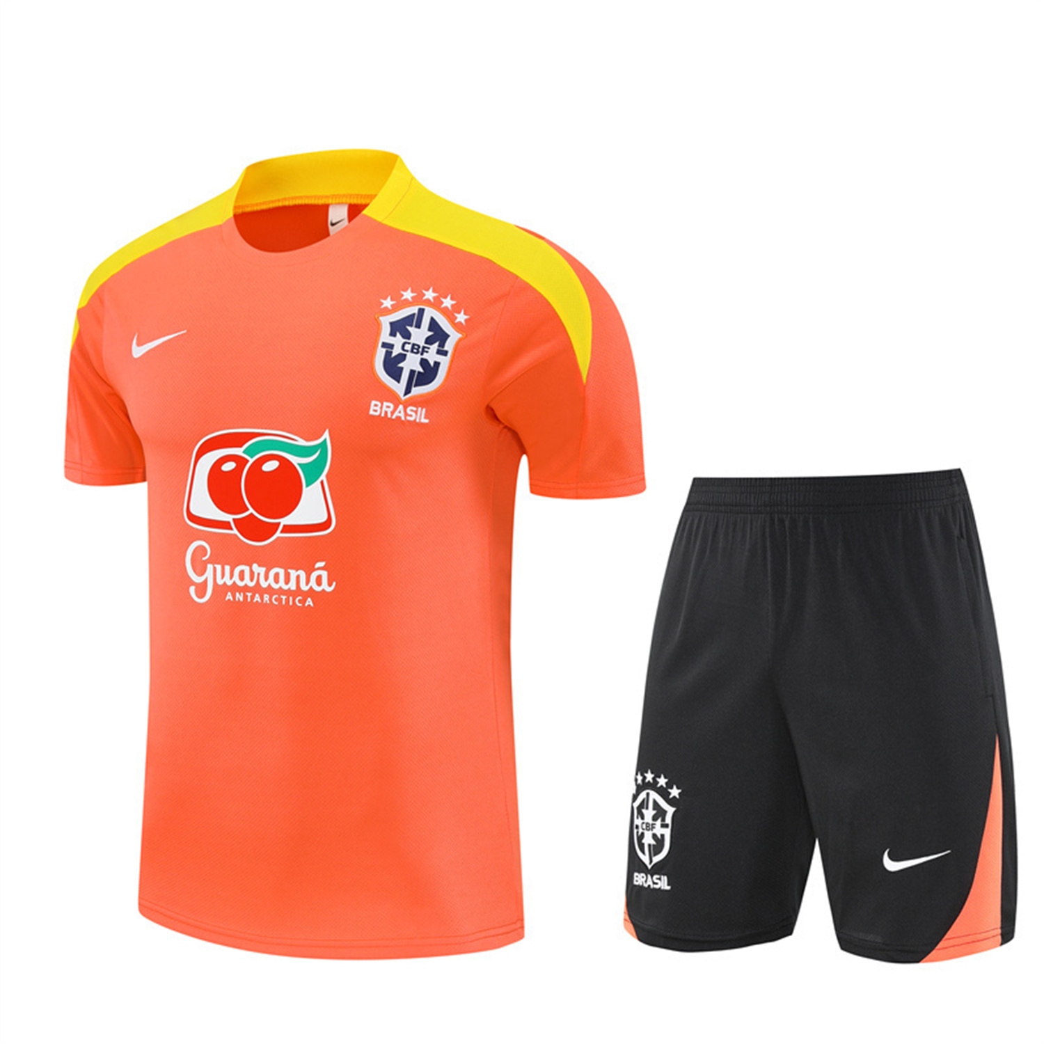 AlphaJersey-Brazil 25-26 Short-Sleeve Training Set - Orange Top & Black Shorts