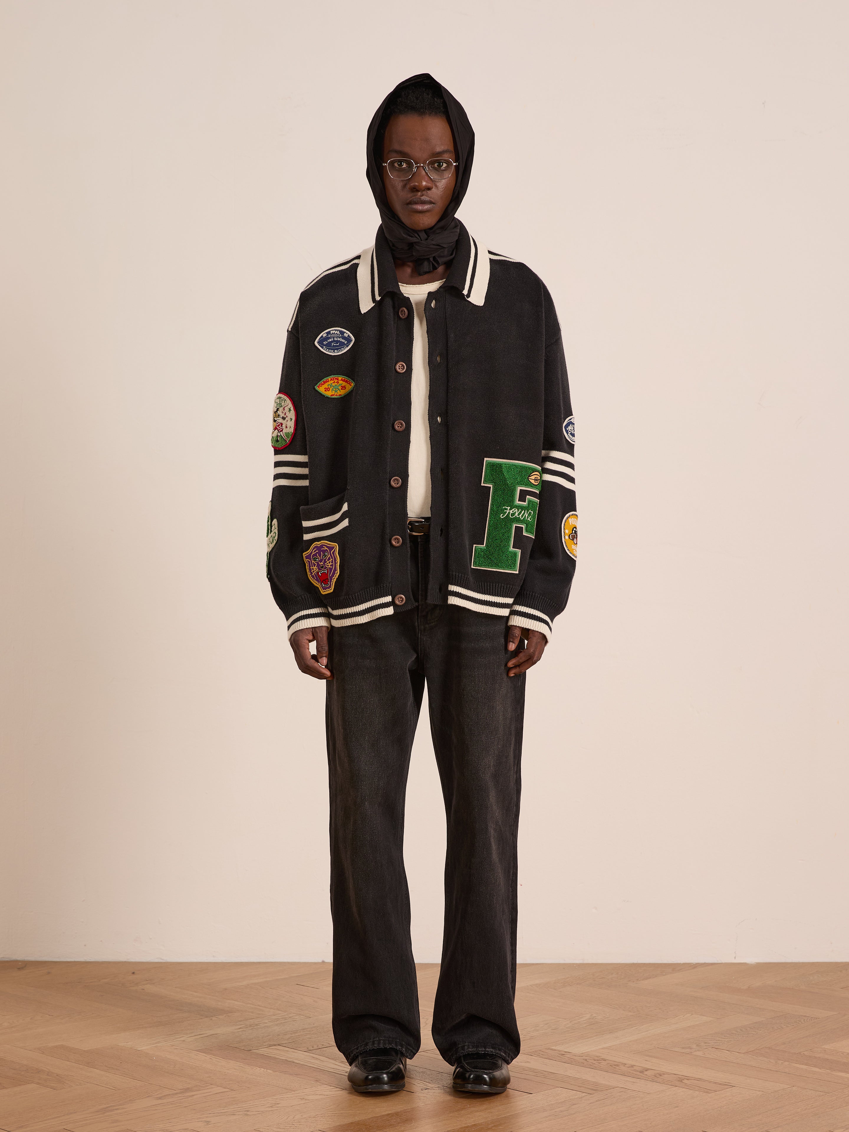 Varsity Patch Collared Cardigan | Modern Menswear by yycbvcnbmmnbm