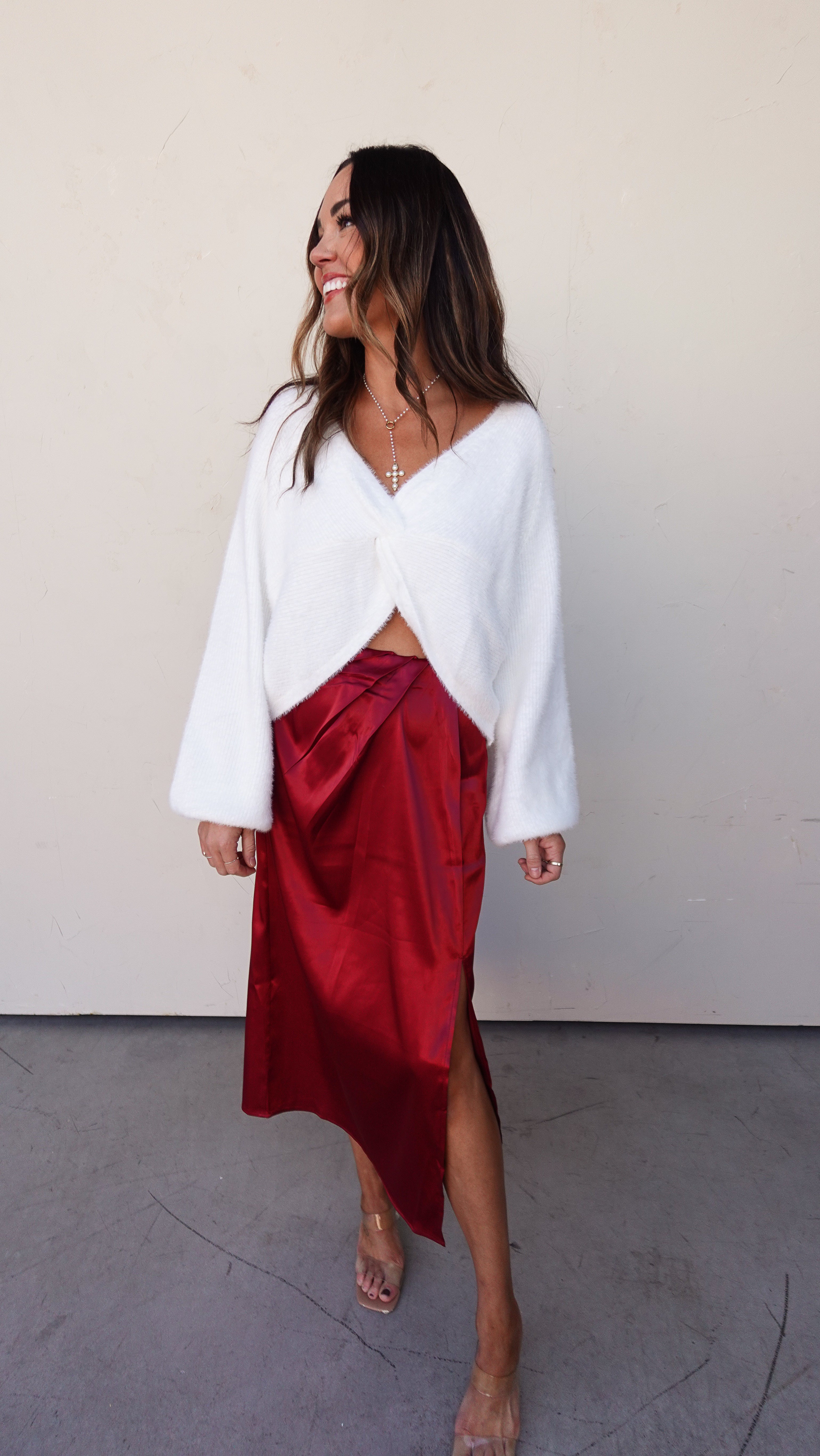 Off White Twist Front Sweater | Elegant Women's Fashion by coolavocek