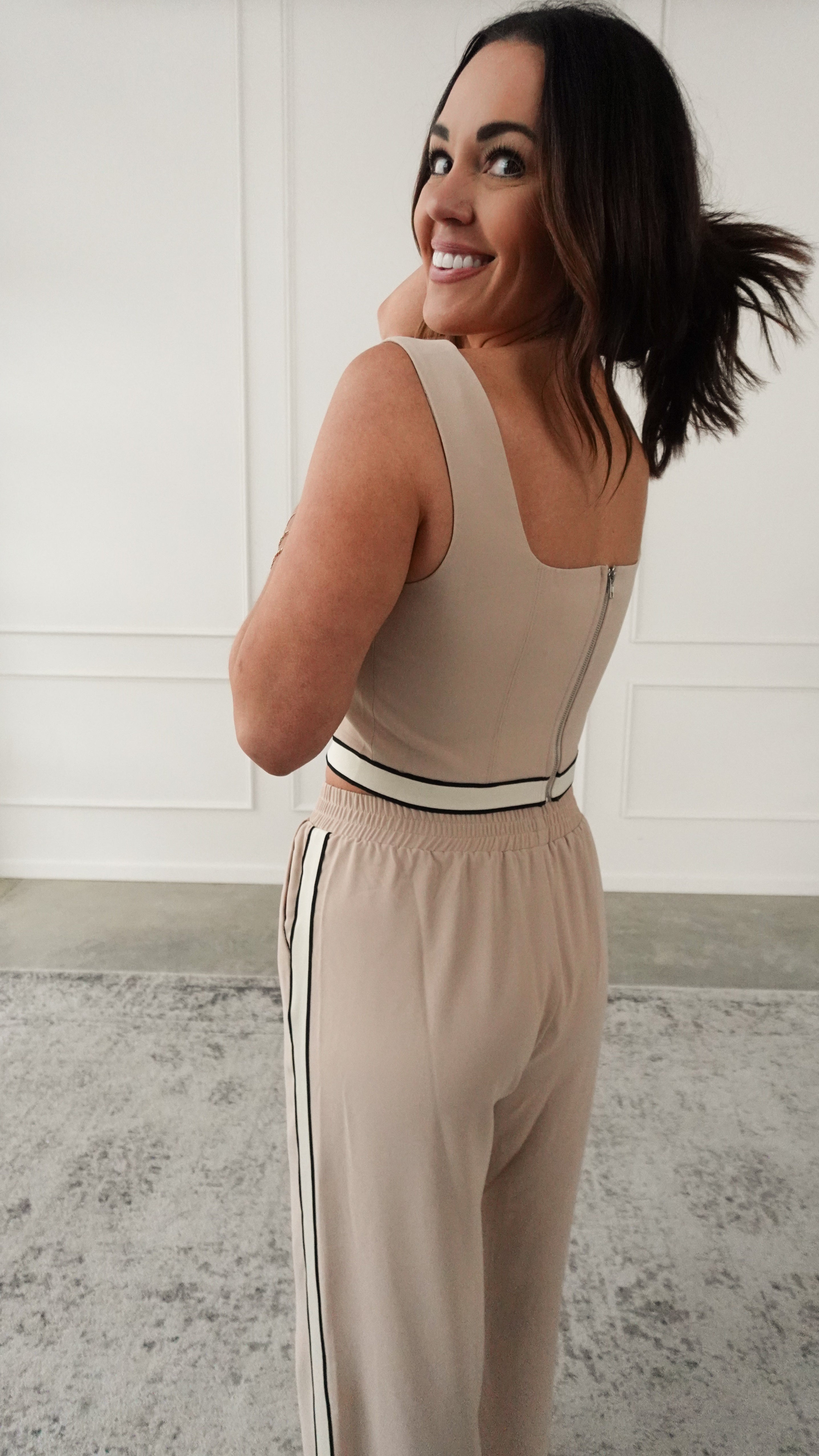 Tan Contrast Stripe Cropped Tank | Elegant Women's Fashion by coolavocek