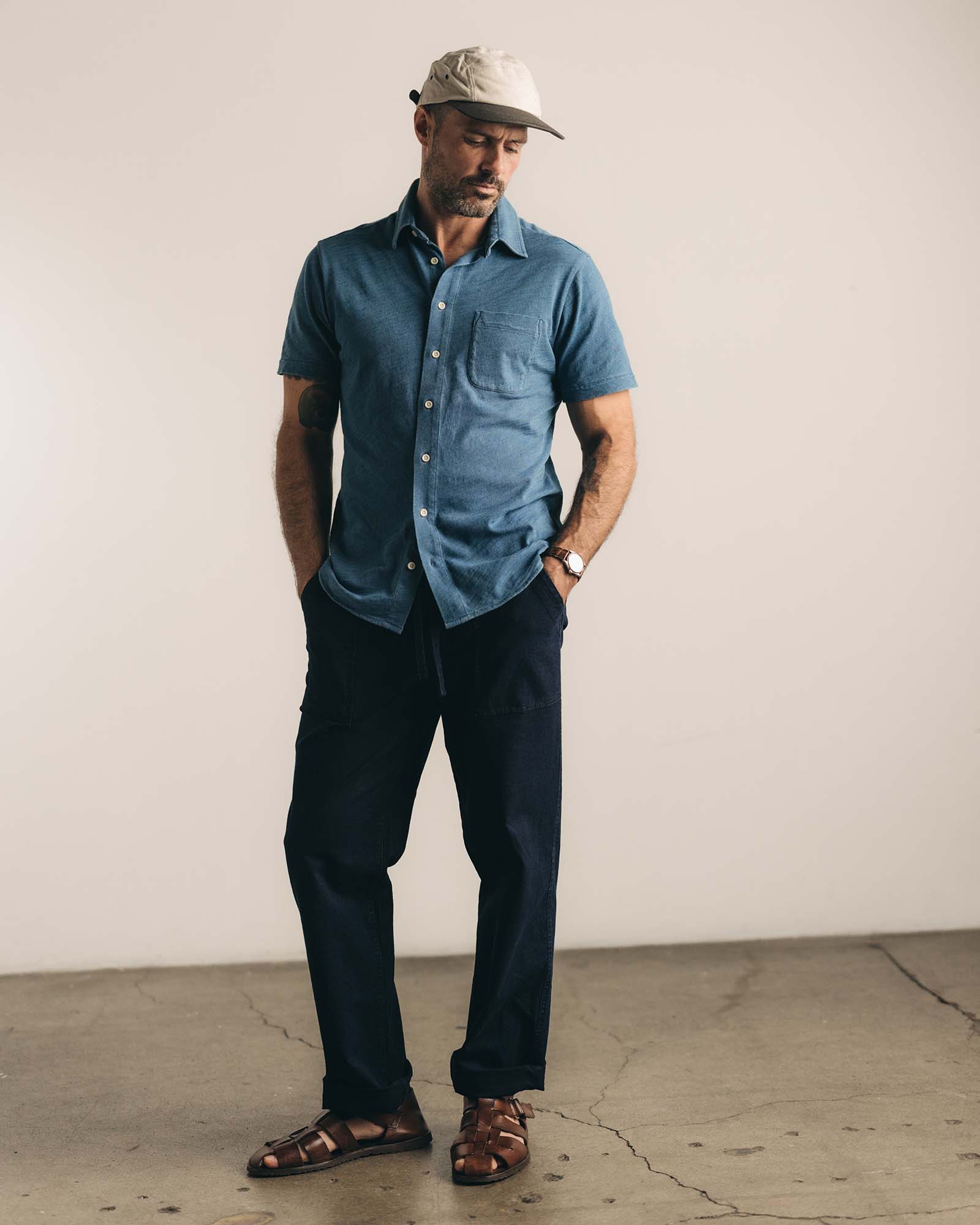 The Short Sleeve California in Washed Indigo Slub | Modern Menswear by yycbvcnbmmnbm