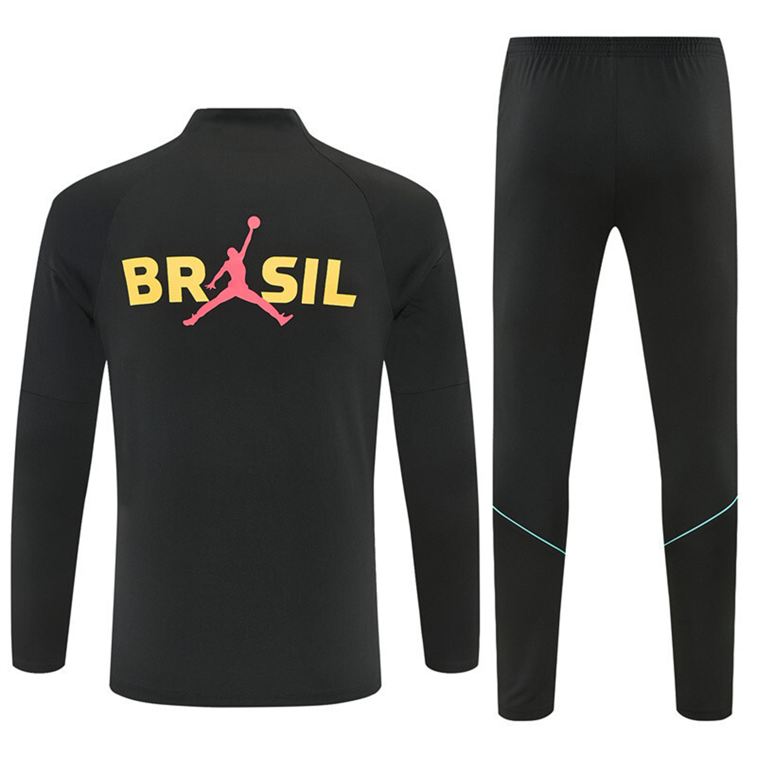 AlphaJersey-Brazil X JD 2026 Kids Long Sleeves Training Set - Black Top And Black Yellow Pants