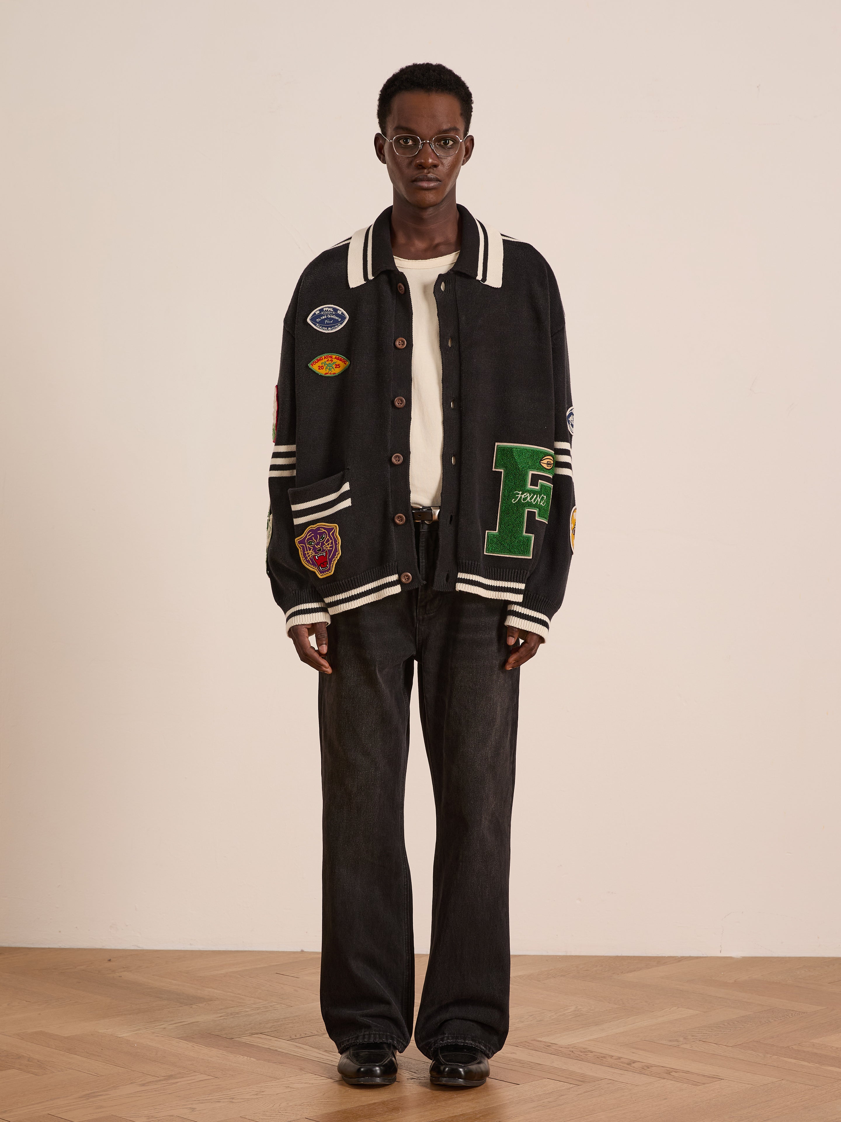 Varsity Patch Collared Cardigan | Modern Menswear by yycbvcnbmmnbm